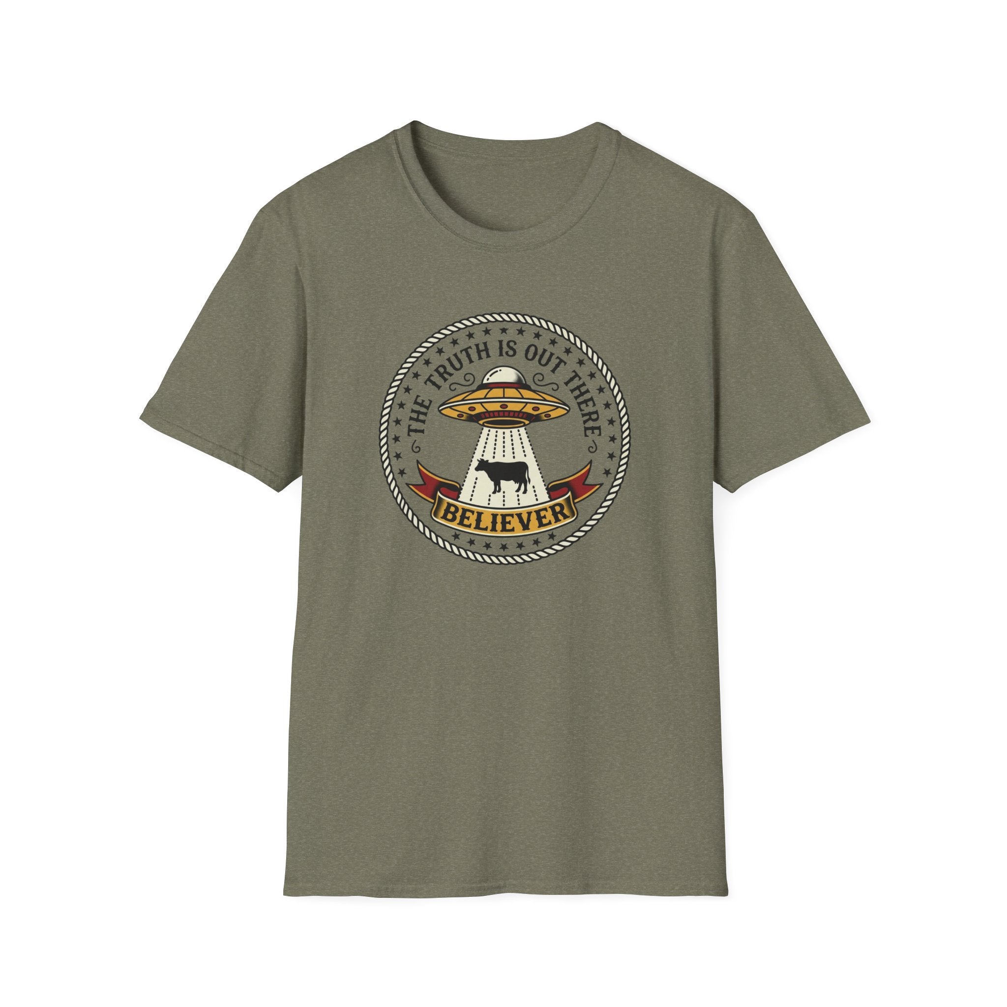 UFO Believer T-Shirt — "The Truth Is Out There" Alien Abduction American Tradition Tattoo Design