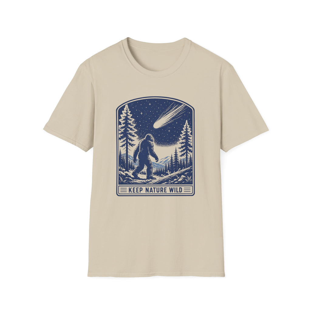 Bigfoot Stargazing T‑Shirt — Keep Nature Wild Forest Comet Design
