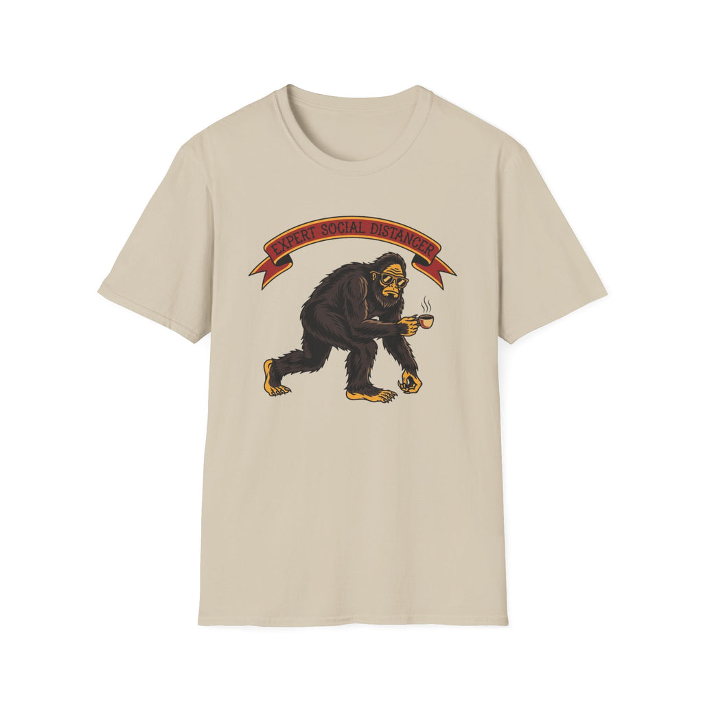 Expert Social Distancer T-Shirt — Funny Bigfoot Coffee Graphic American Traditional Tattoo Tee