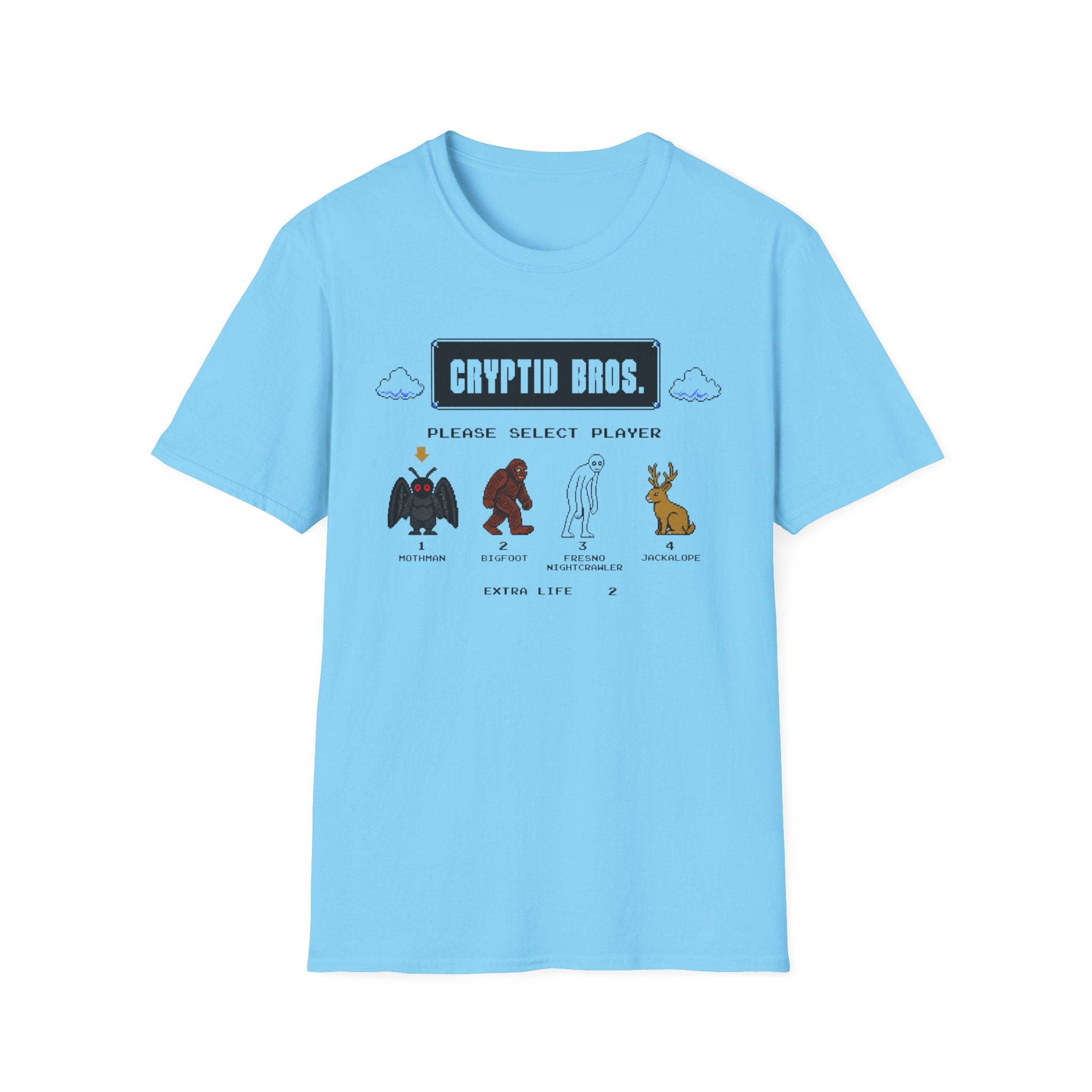 Cryptid Bros T-Shirt — "Please Select Player" Retro Game Cryptids Tee