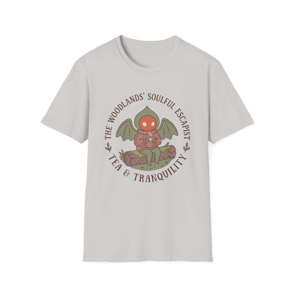 The Woodlands' Soulful Escapist T-Shirt — Cute Flatwoods Monster Tea & Tranquility Graphic