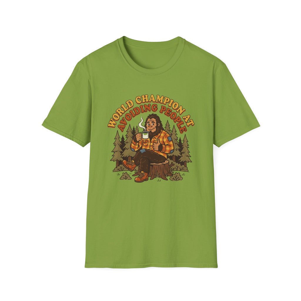 World Champion At Avoiding People T-Shirt — Funny Introvert Bigfoot Graphic Tee