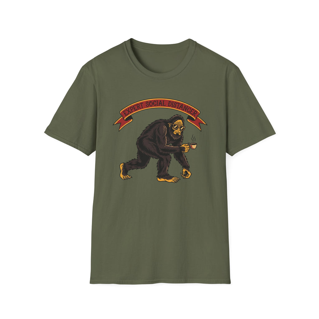 Expert Social Distancer T-Shirt — Funny Bigfoot Coffee Graphic American Traditional Tattoo Tee
