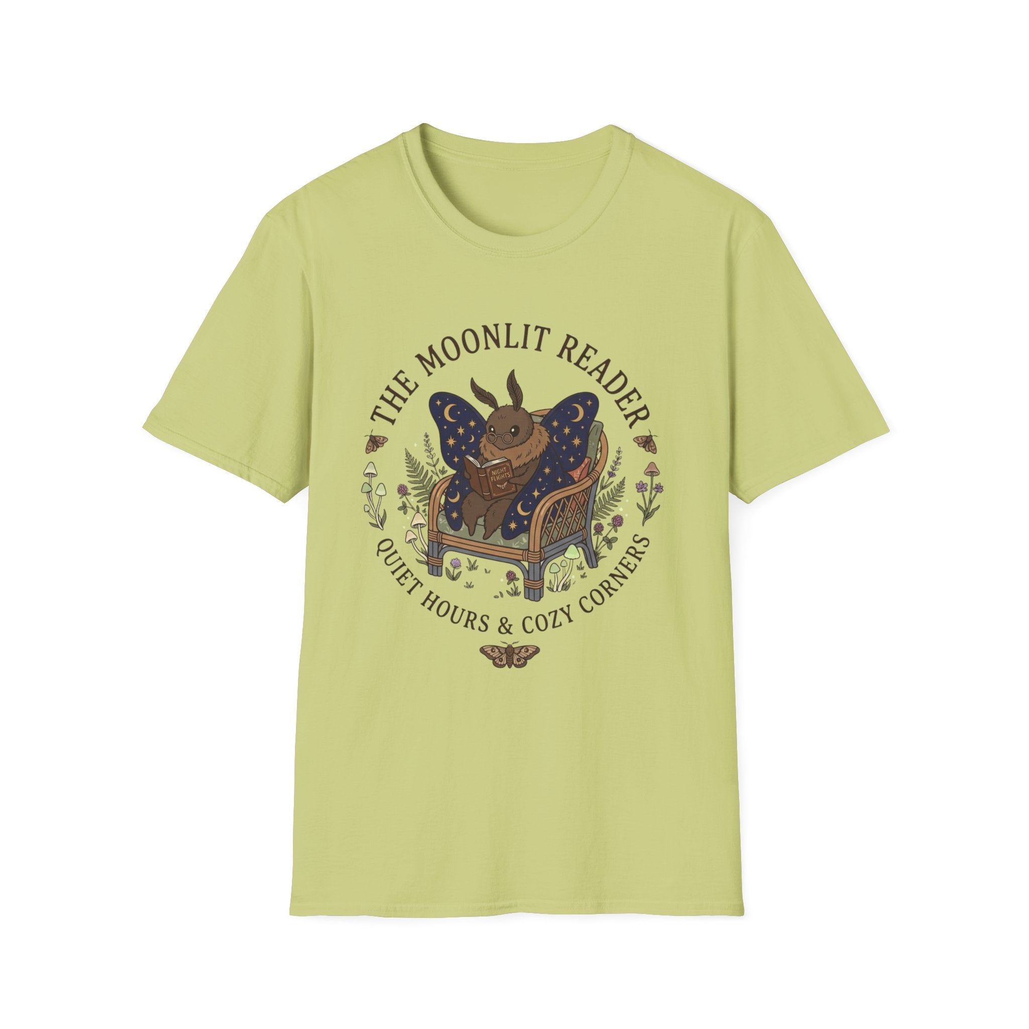 The Moonlit Reader Tee — Cozy Book Lover Cottagecore Moth Shirt