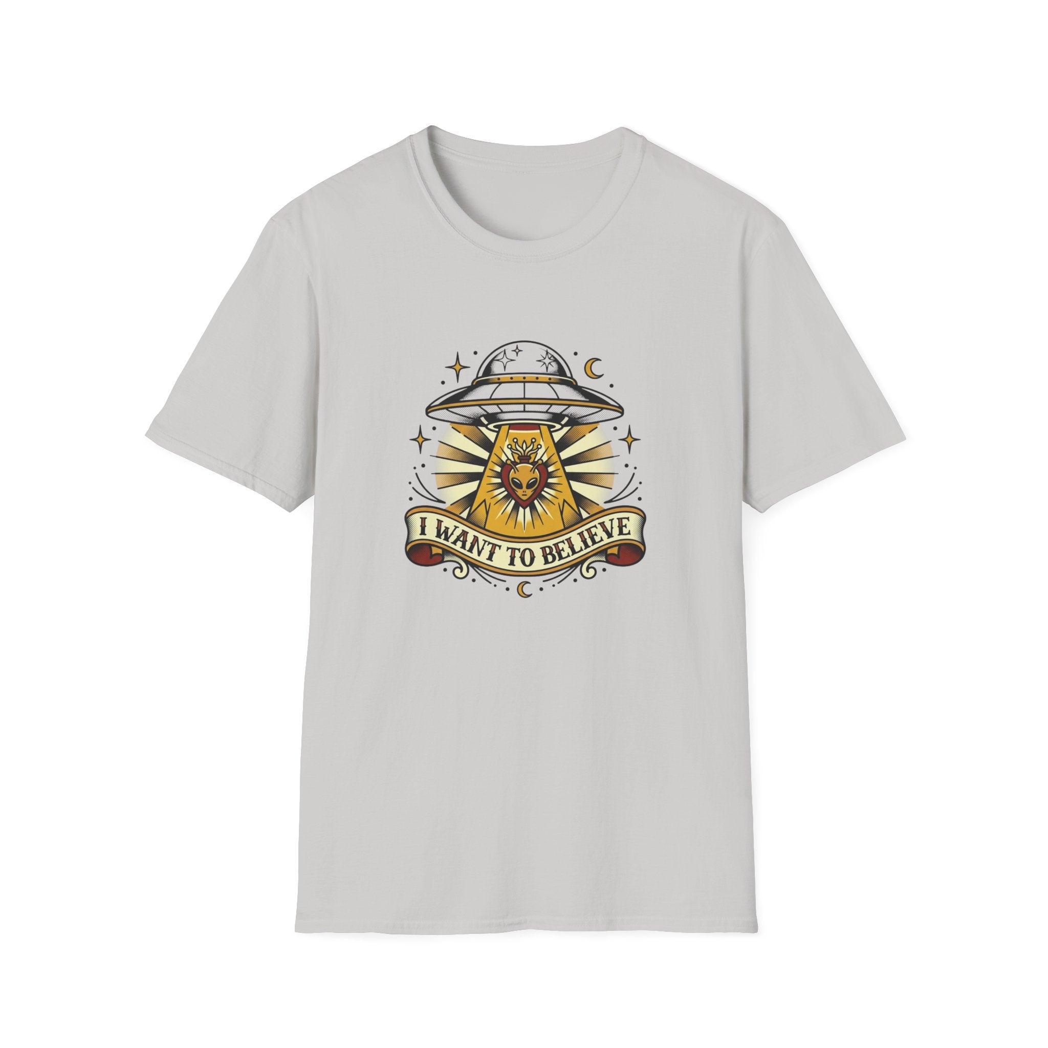 Alien Abduction T-Shirt — "I Want to Believe" Vintage UFO Tee American Traditional Tattoo
