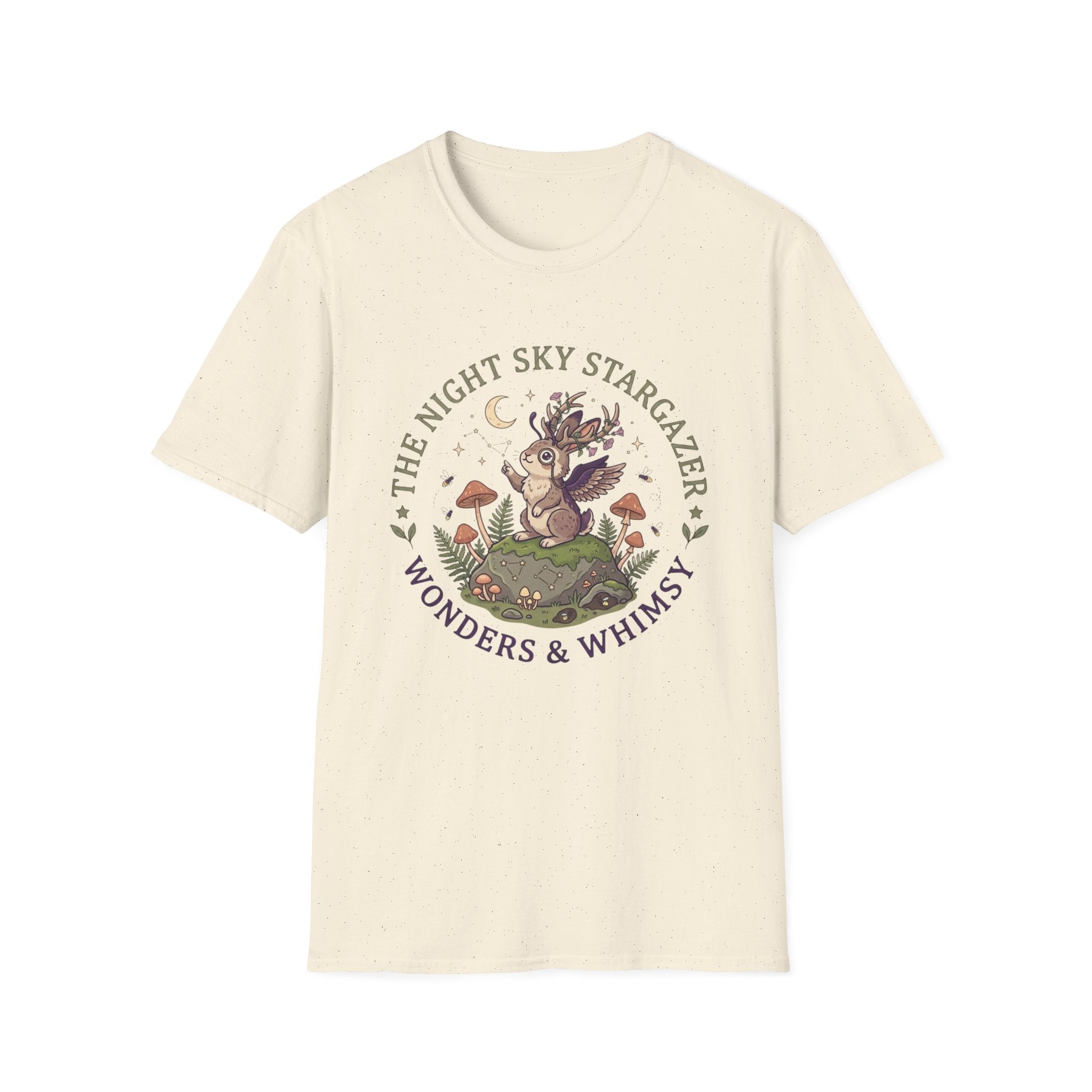 Cottagecore Woodland Jackalope T‑Shirt — “The Night Sky Stargazer” Cute Nature Tee