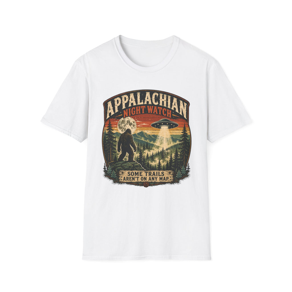 Appalachian Night Watch T-Shirt — Sasquatch UFO Retro Outdoor Tee
