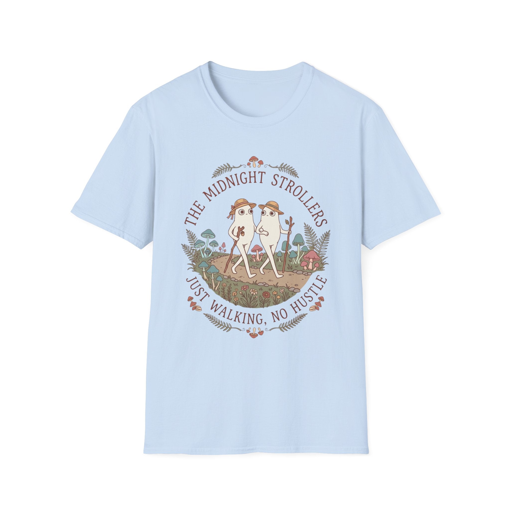 Cozy Fresno Nightcrawlers T-Shirt — 'The Midnight Strollers' Cute Mushroom Walk Graphic Tee