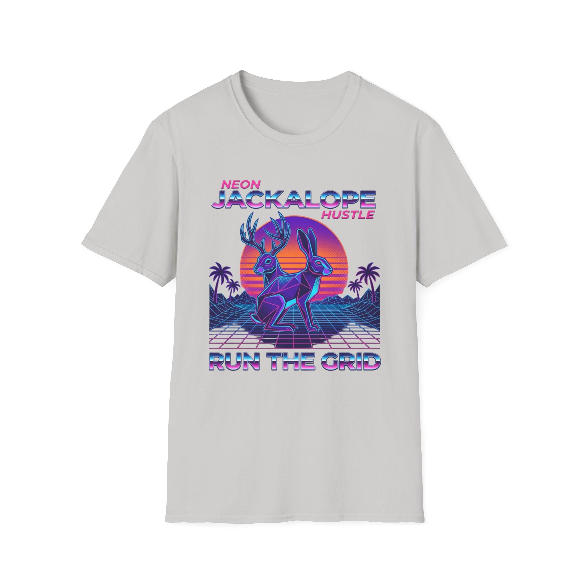Neon Jackalope T-Shirt - Hustle "Run the Grid" Retro Vaporwave Tee