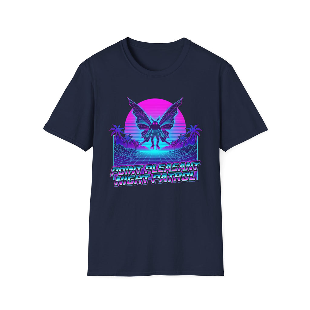 Mothman Retro Sunset T‑Shirt — Neon 80s Vaporwave Cryptid Tee