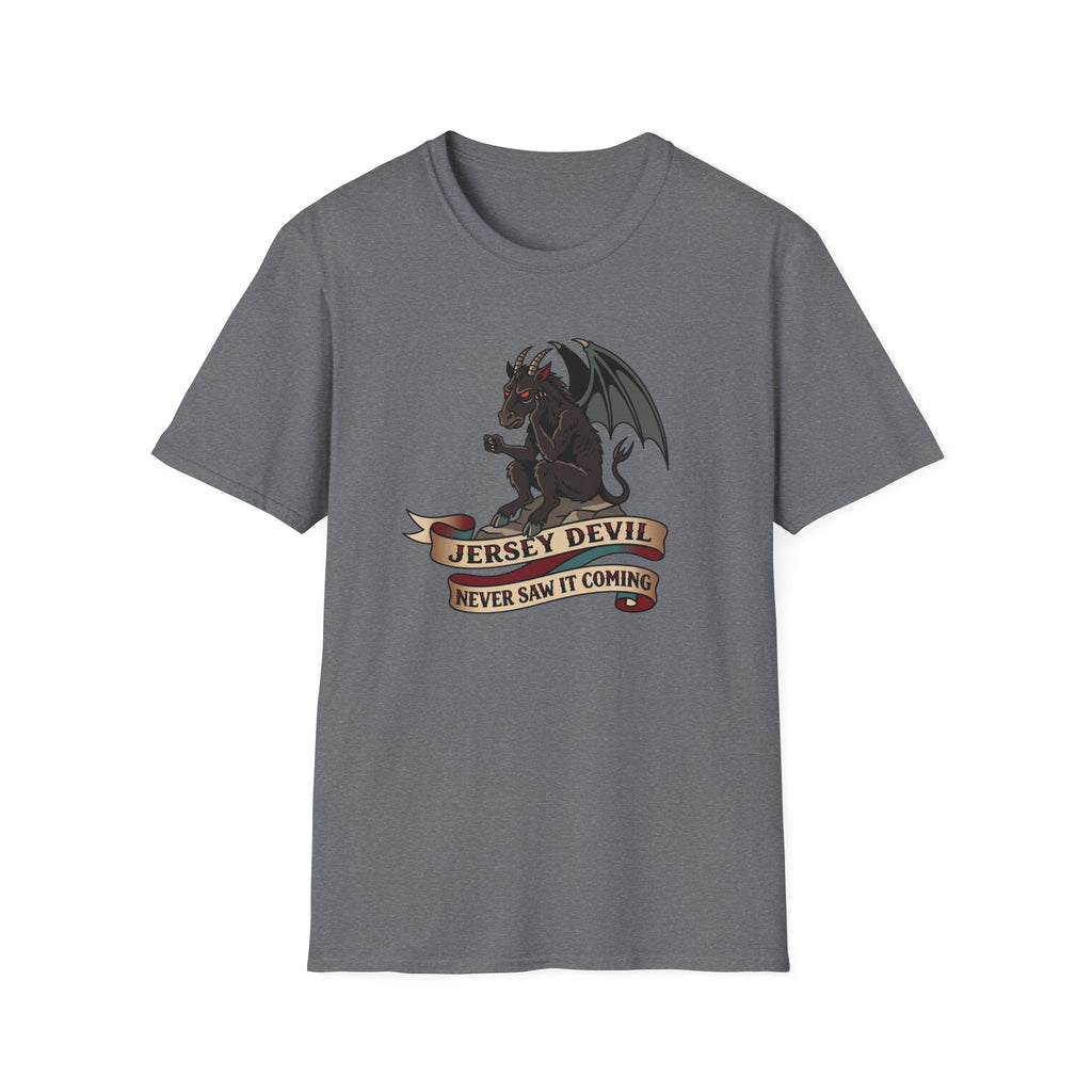 Jersey Devil Graphic T-Shirt — 'Never Saw It Coming' Mythical Creature Tee