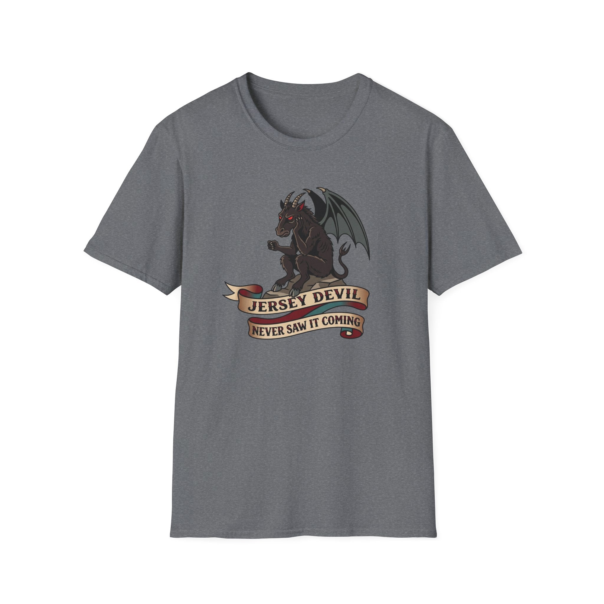 Jersey Devil Graphic T-Shirt — 'Never Saw It Coming' Mythical Creature Tee
