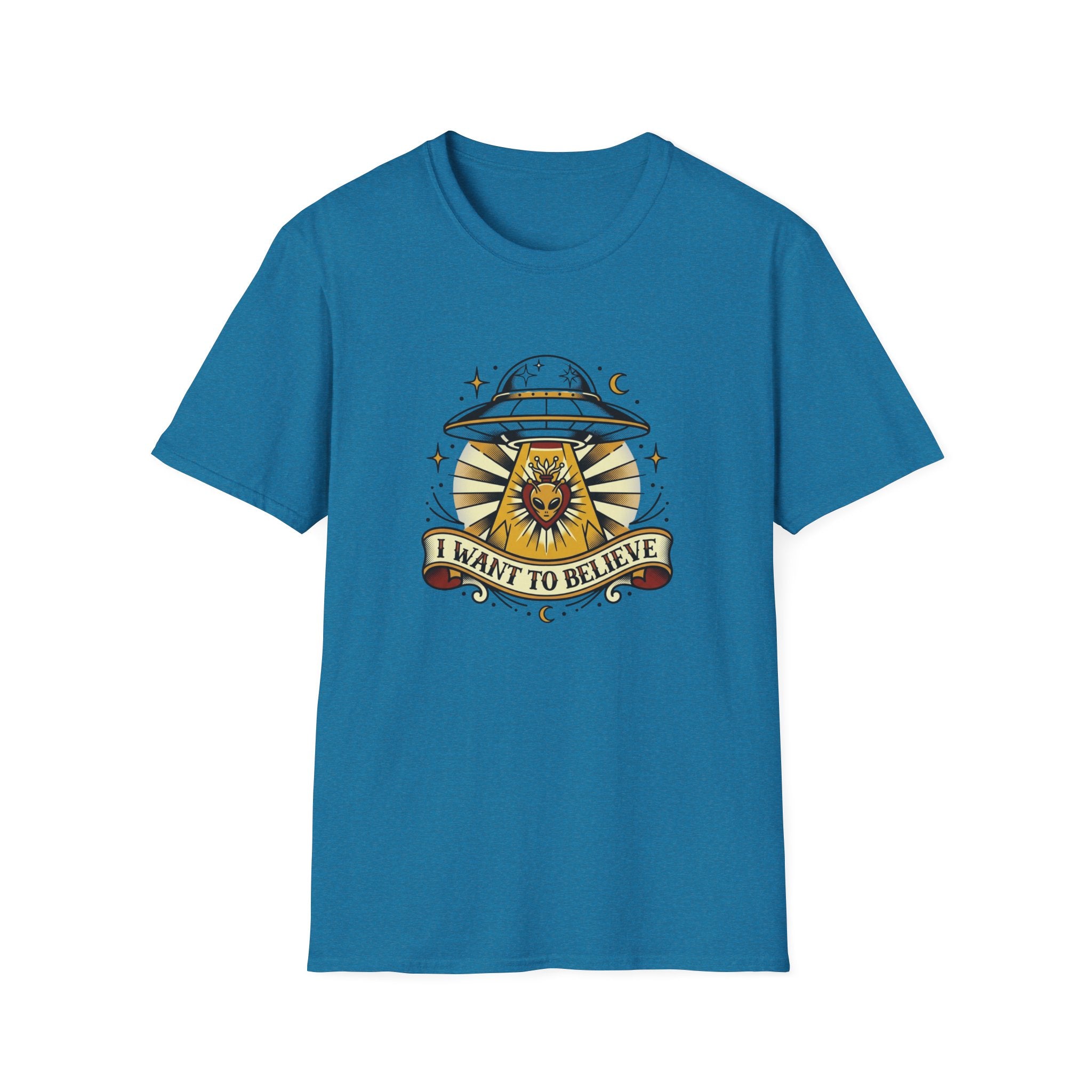 Alien Abduction T-Shirt — "I Want to Believe" Vintage UFO Tee American Traditional Tattoo