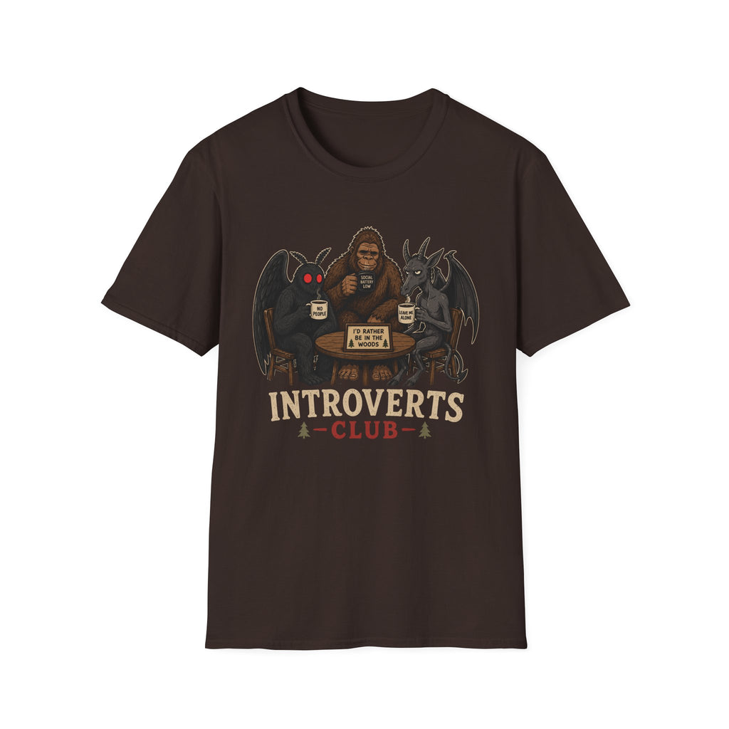 Introverts Club T-Shirt — Funny Sasquatch, Mothman & Jersey Devil Design