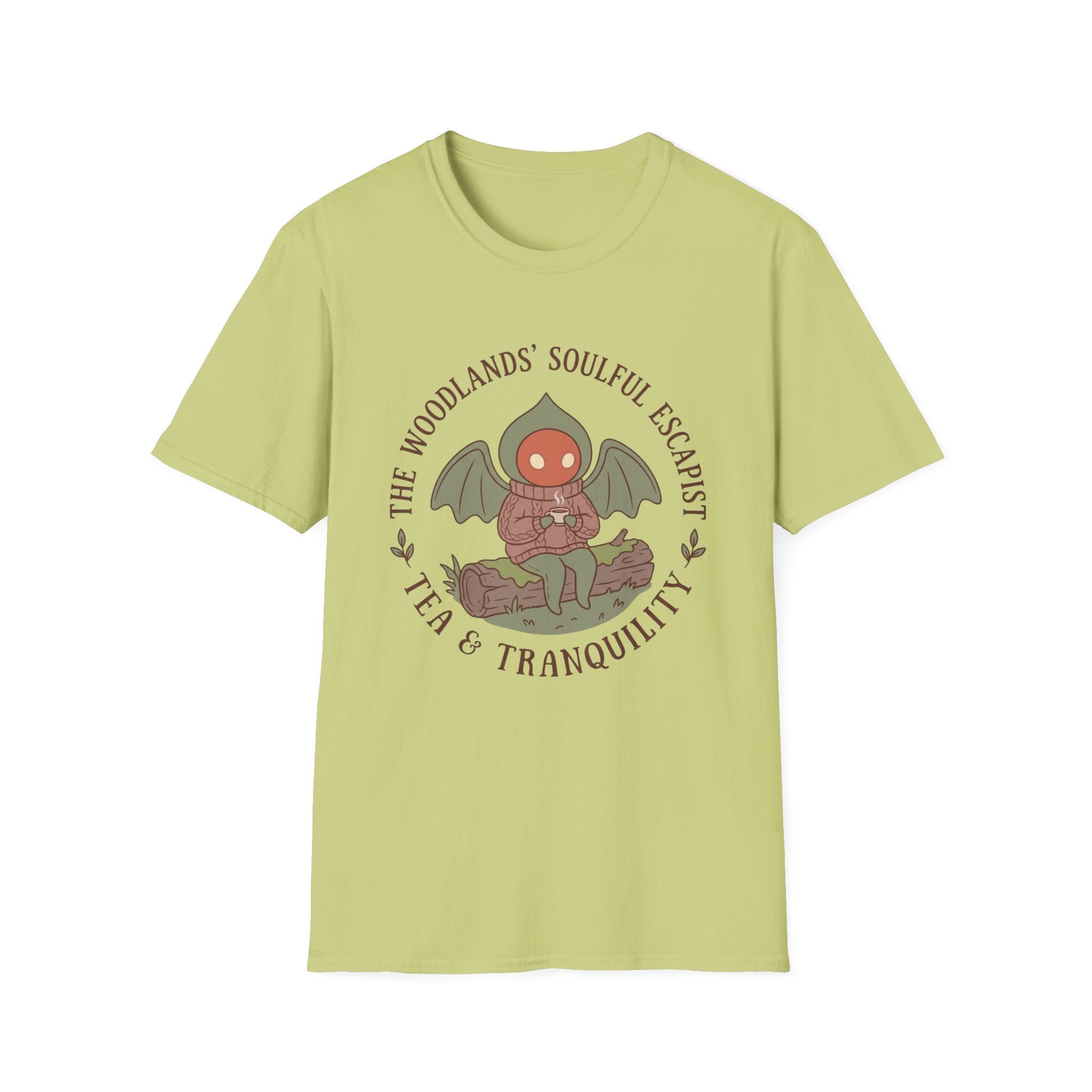 The Woodlands' Soulful Escapist T-Shirt — Cute Flatwoods Monster Tea & Tranquility Graphic