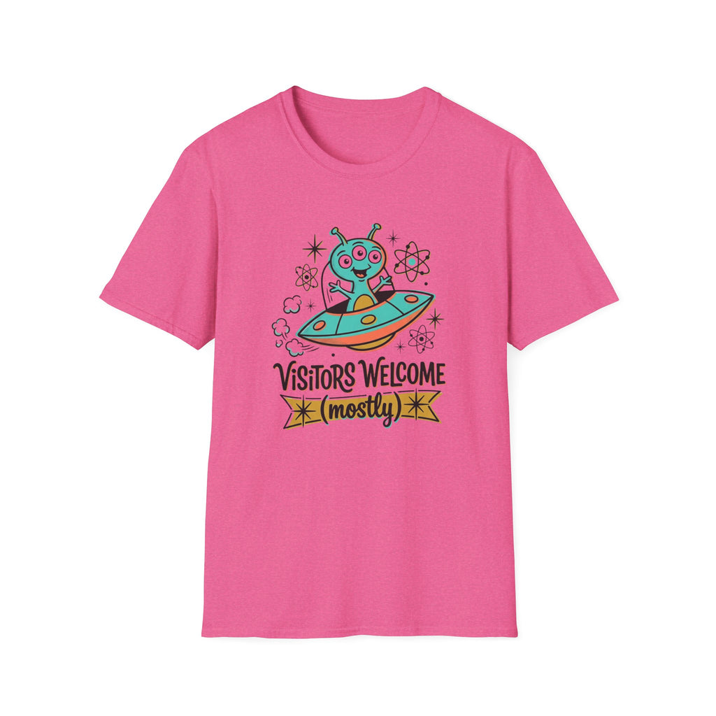 Alien UFO T-Shirt — "Visitors Welcome (Mostly)" Cute Space Graphic Tee