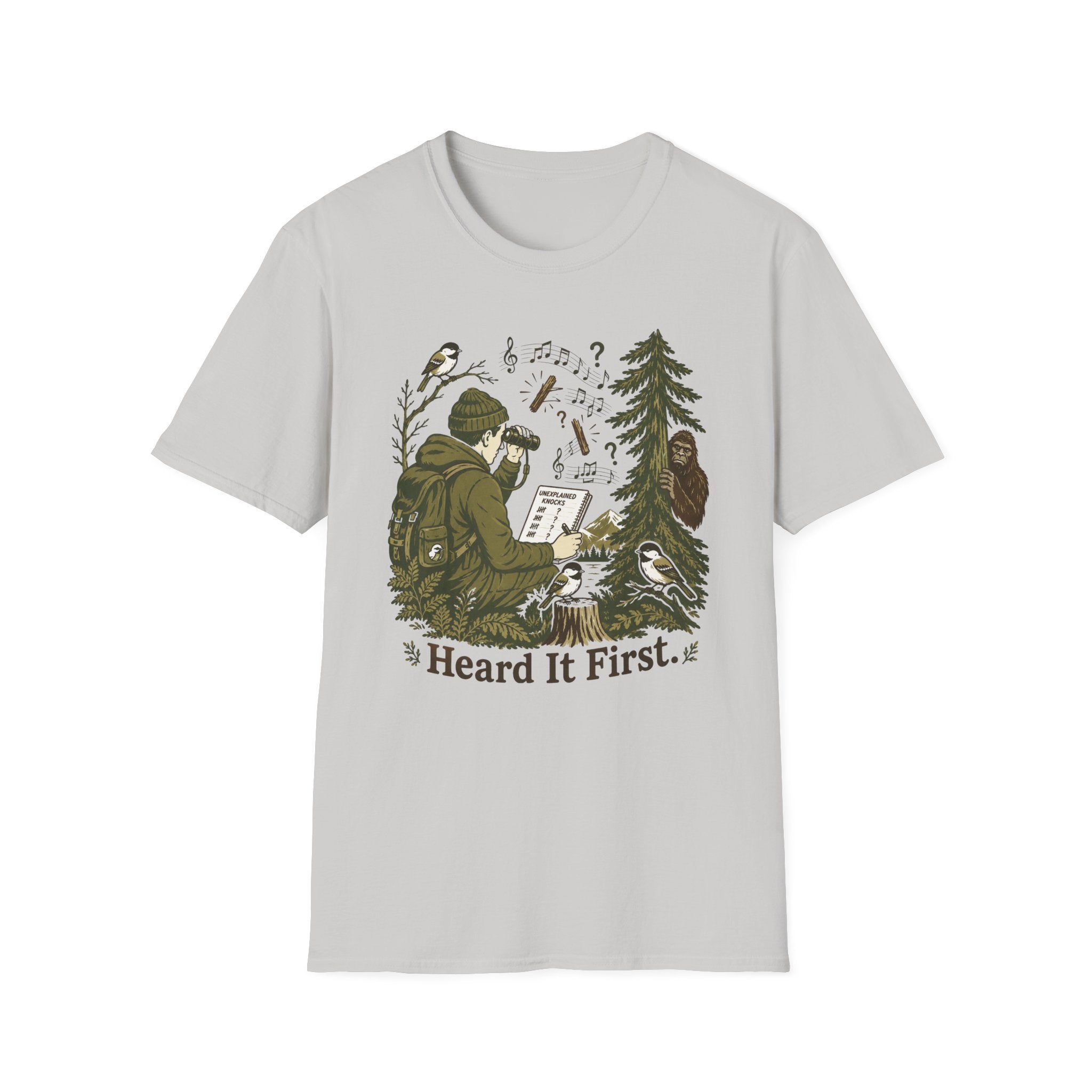 Heard It First T‑Shirt — Birdwatching & Bigfoot Nature Tee