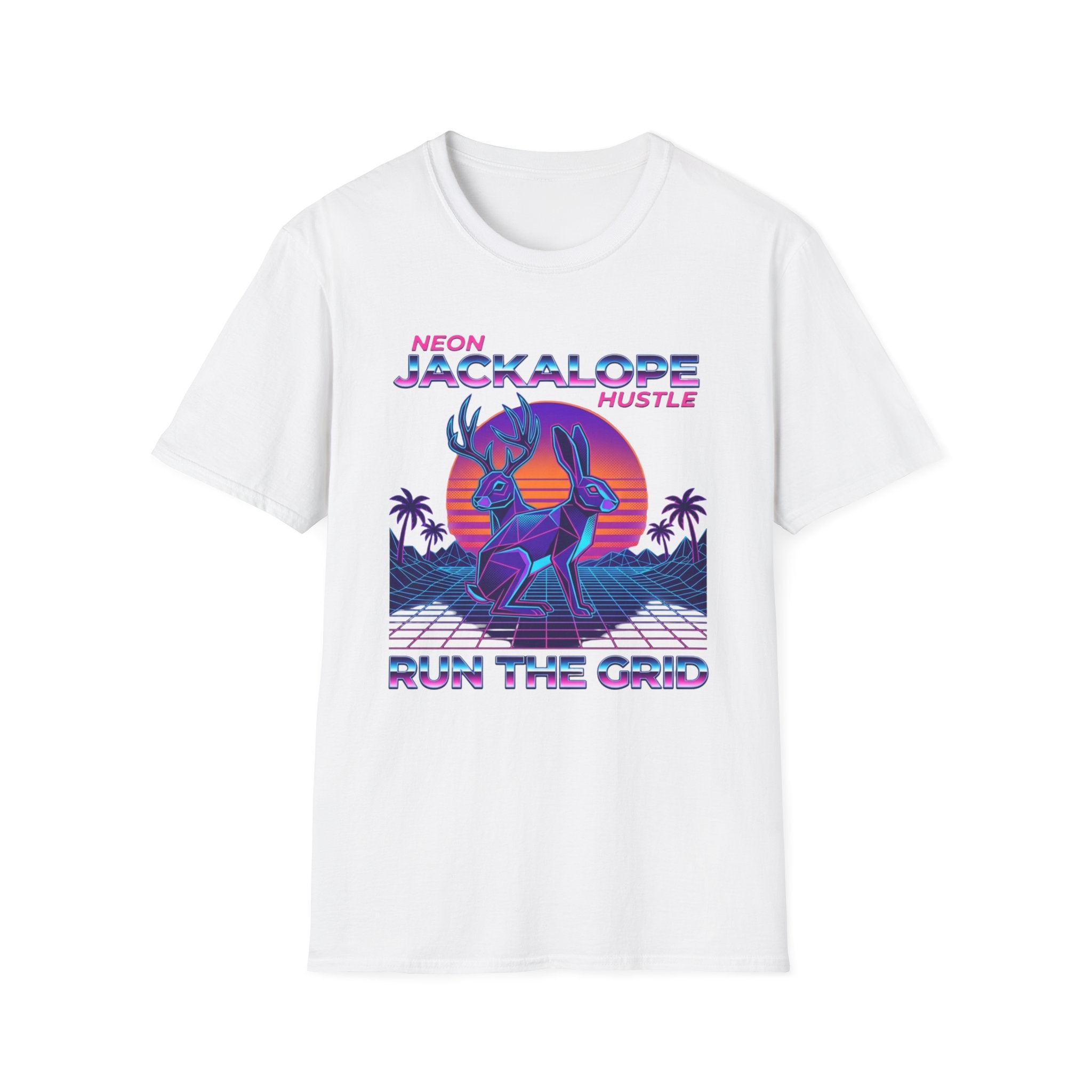 Neon Jackalope T-Shirt - Hustle "Run the Grid" Retro Vaporwave Tee