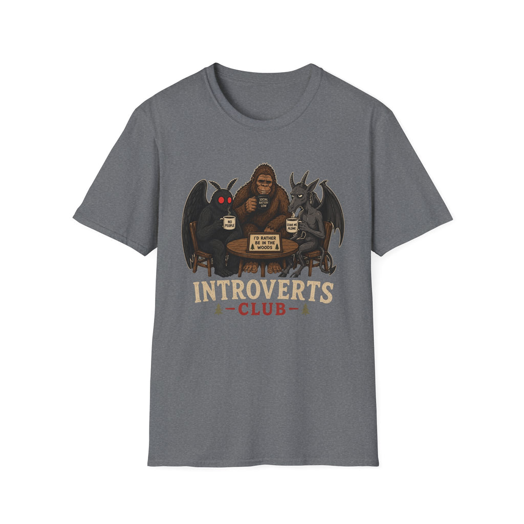 Introverts Club T-Shirt — Funny Sasquatch, Mothman & Jersey Devil Design