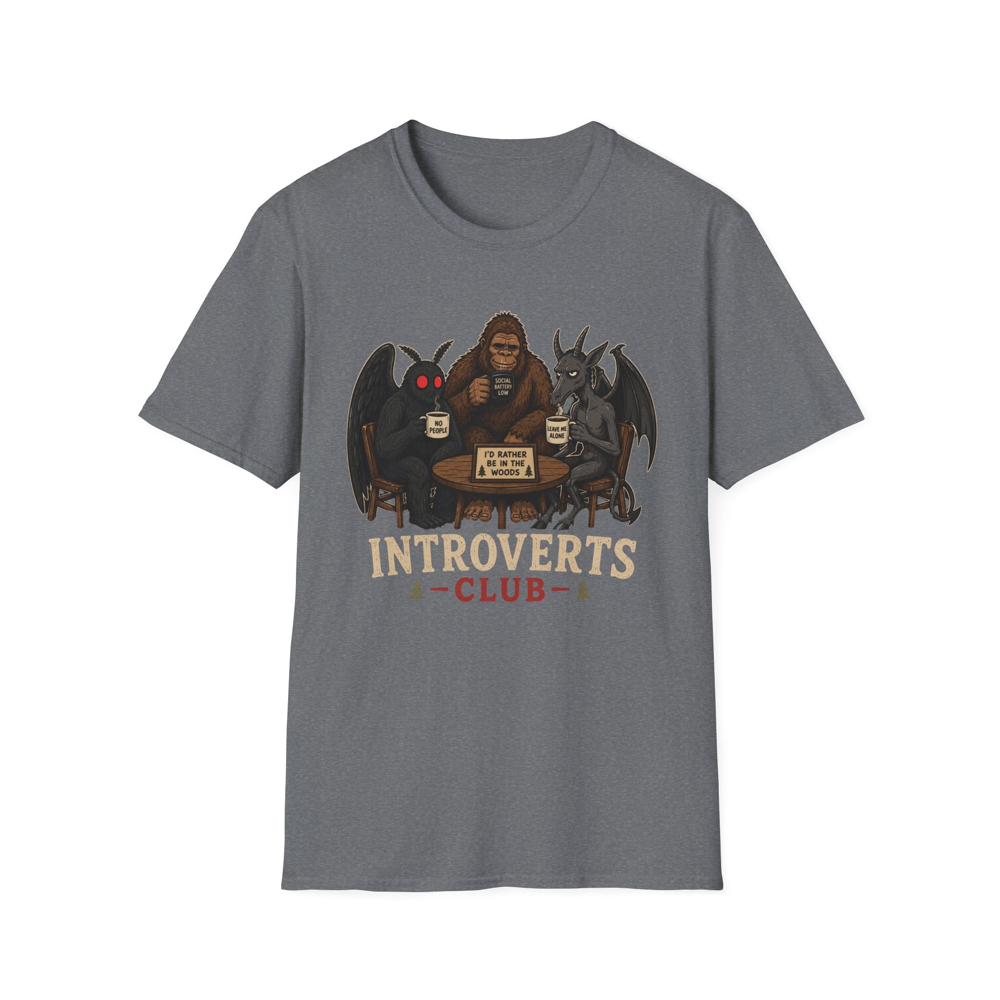 Introverts Club T-Shirt — Funny Sasquatch, Mothman & Jersey Devil Design
