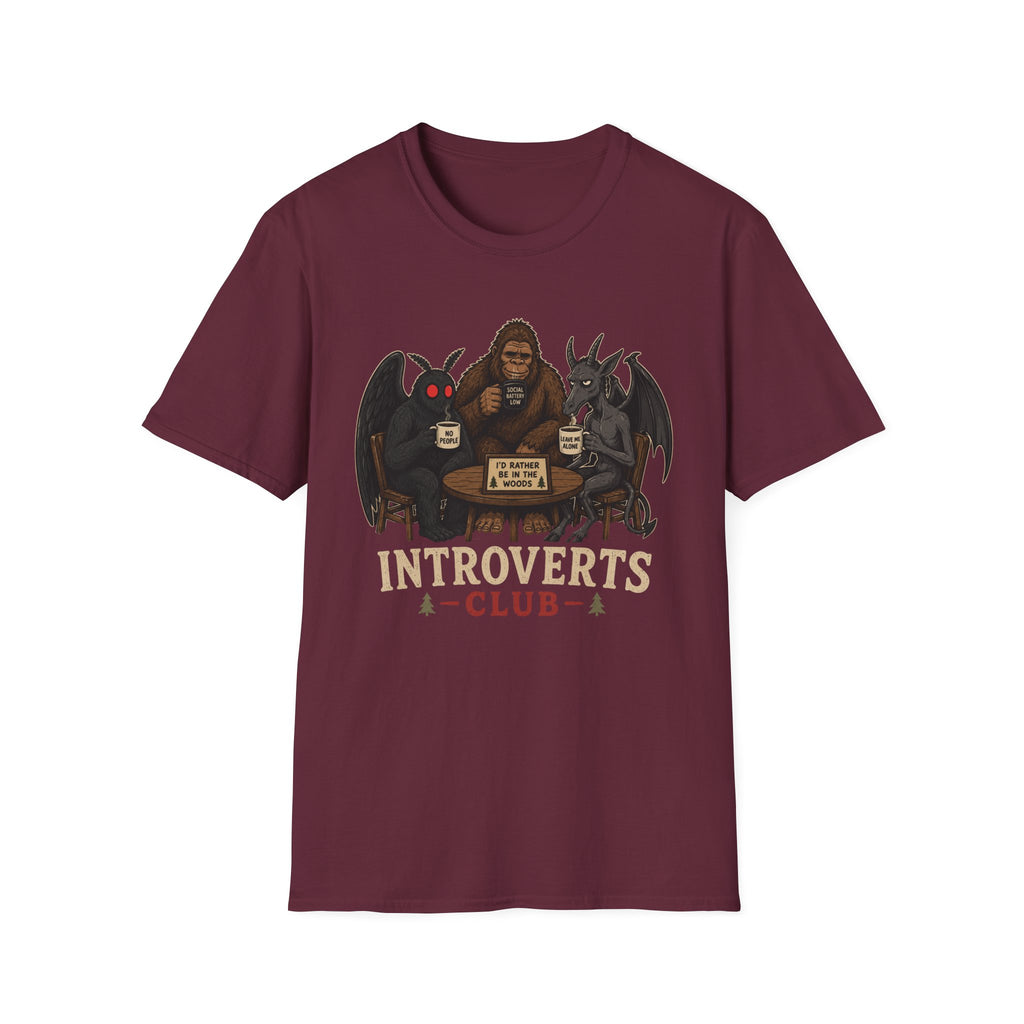 Introverts Club T-Shirt — Funny Sasquatch, Mothman & Jersey Devil Design