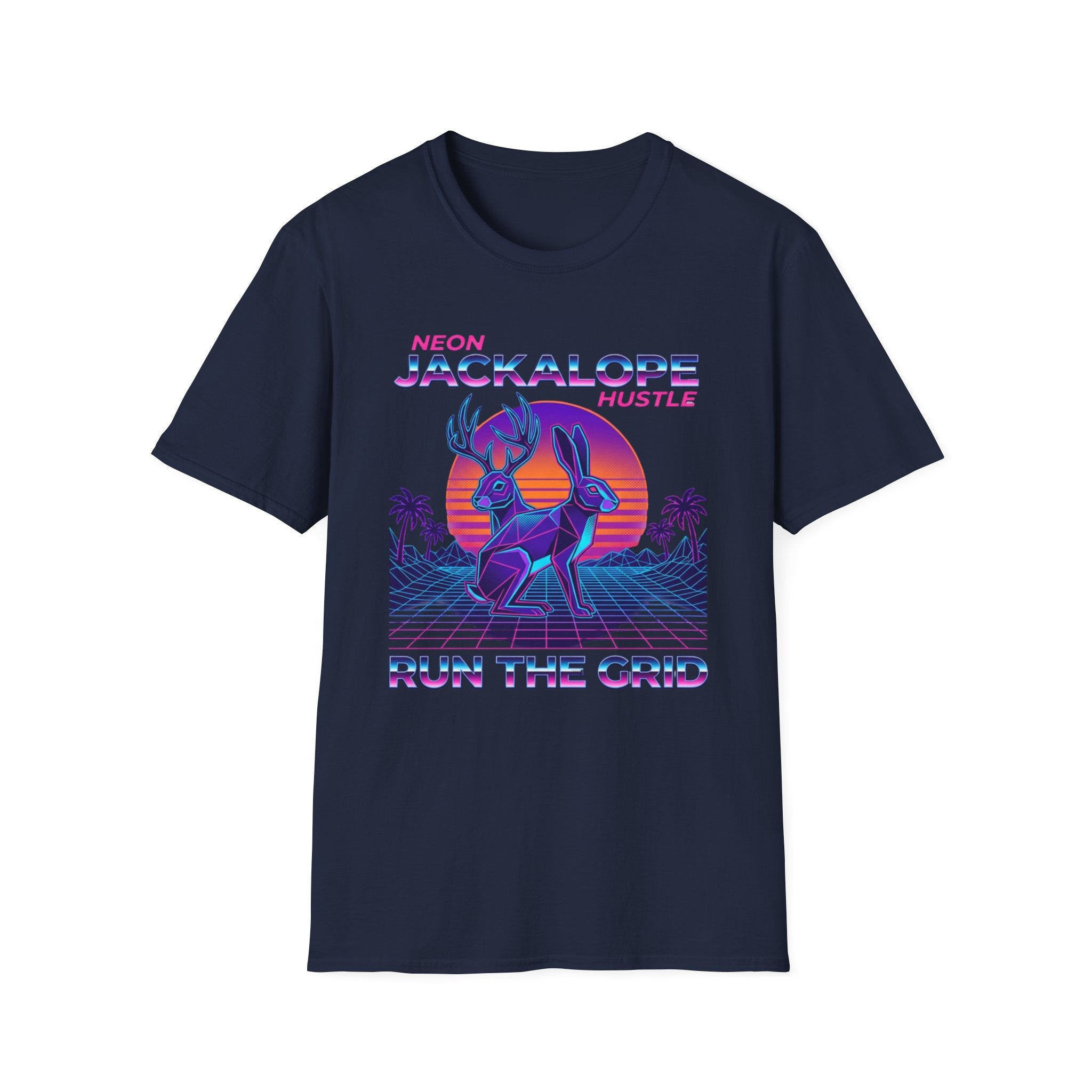 Neon Jackalope T-Shirt - Hustle "Run the Grid" Retro Vaporwave Tee