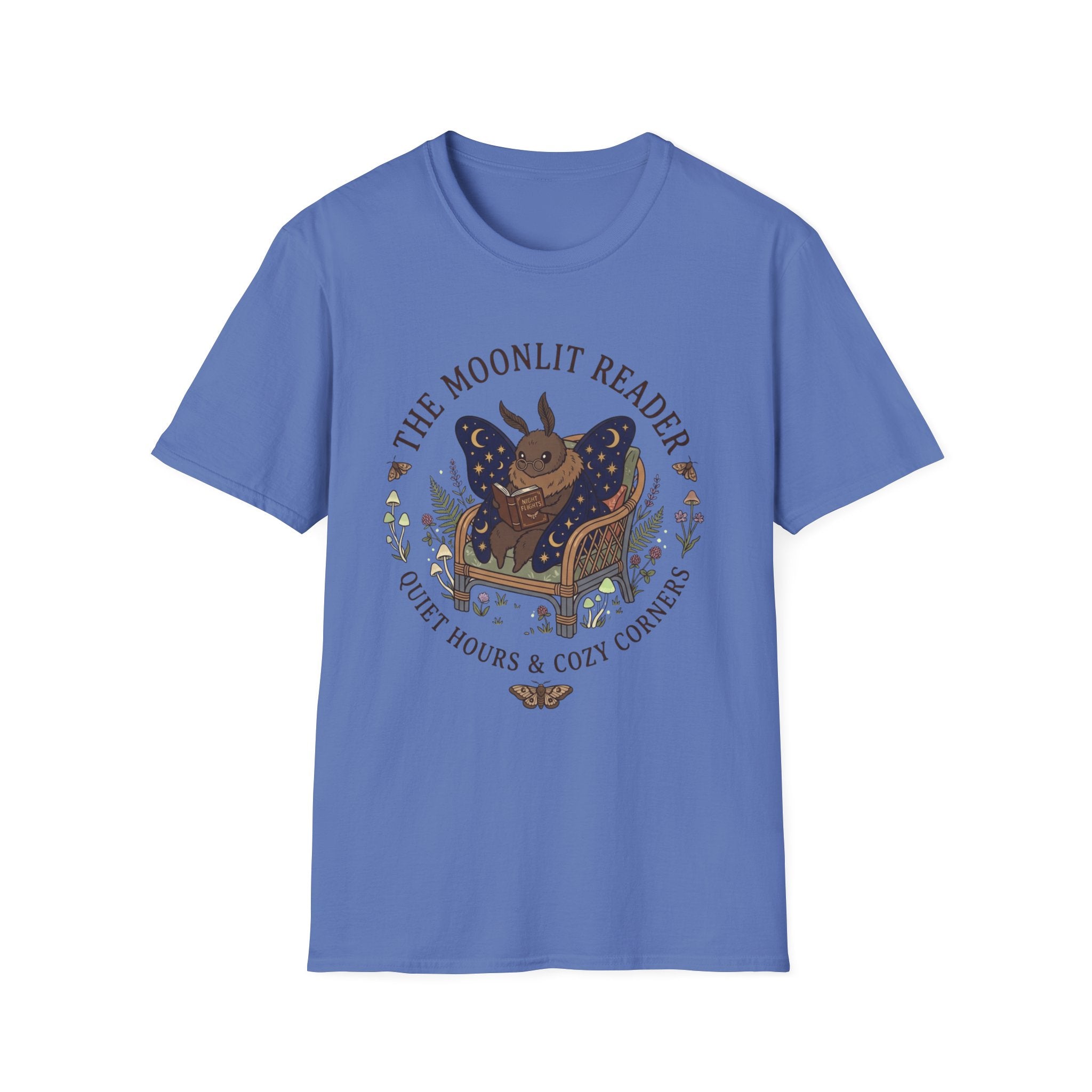 The Moonlit Reader Tee — Cozy Book Lover Cottagecore Moth Shirt