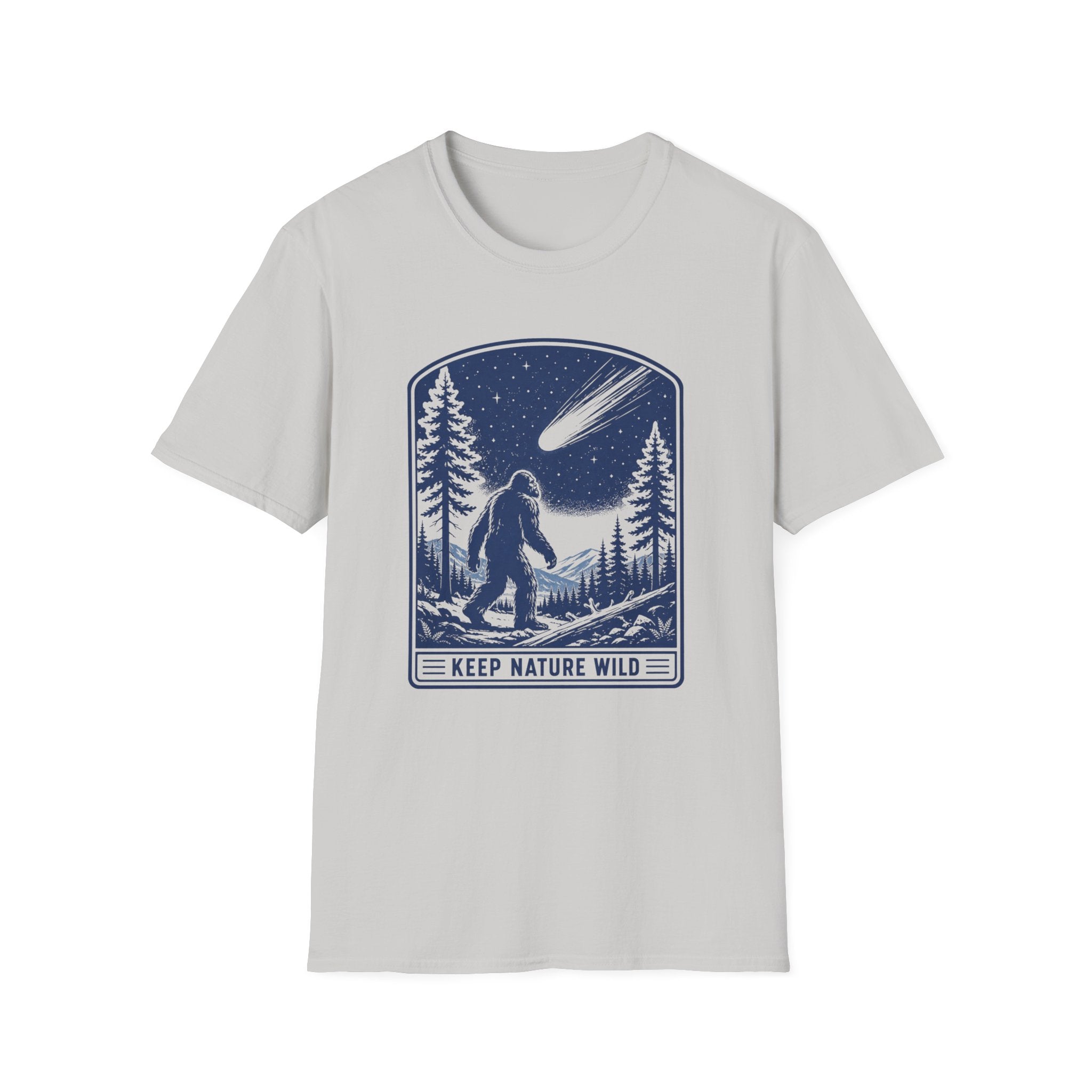 Bigfoot Stargazing T‑Shirt — Keep Nature Wild Forest Comet Design
