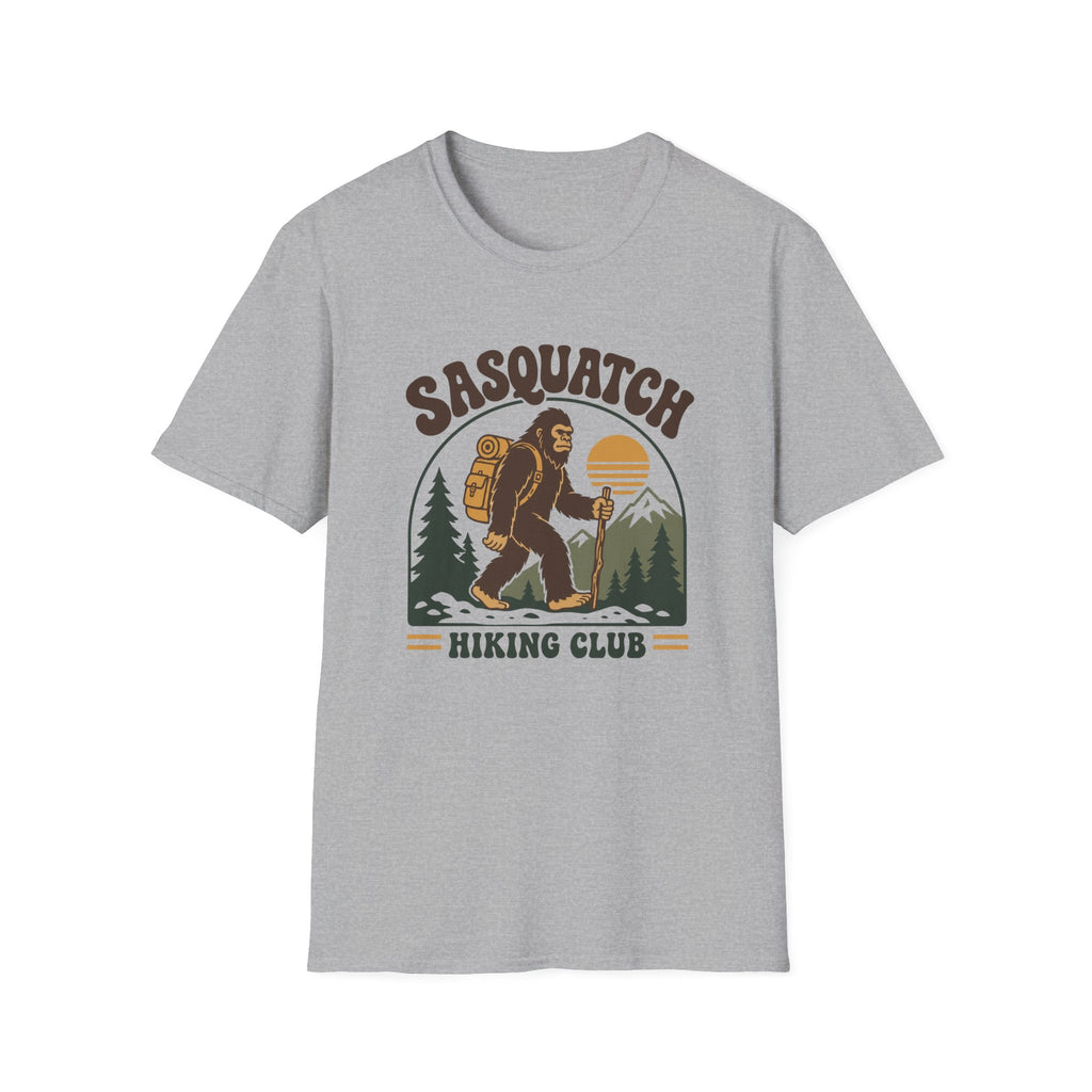 Sasquatch Hiking Club T-Shirt — Retro 70s Bigfoot Outdoor Adventure Tee