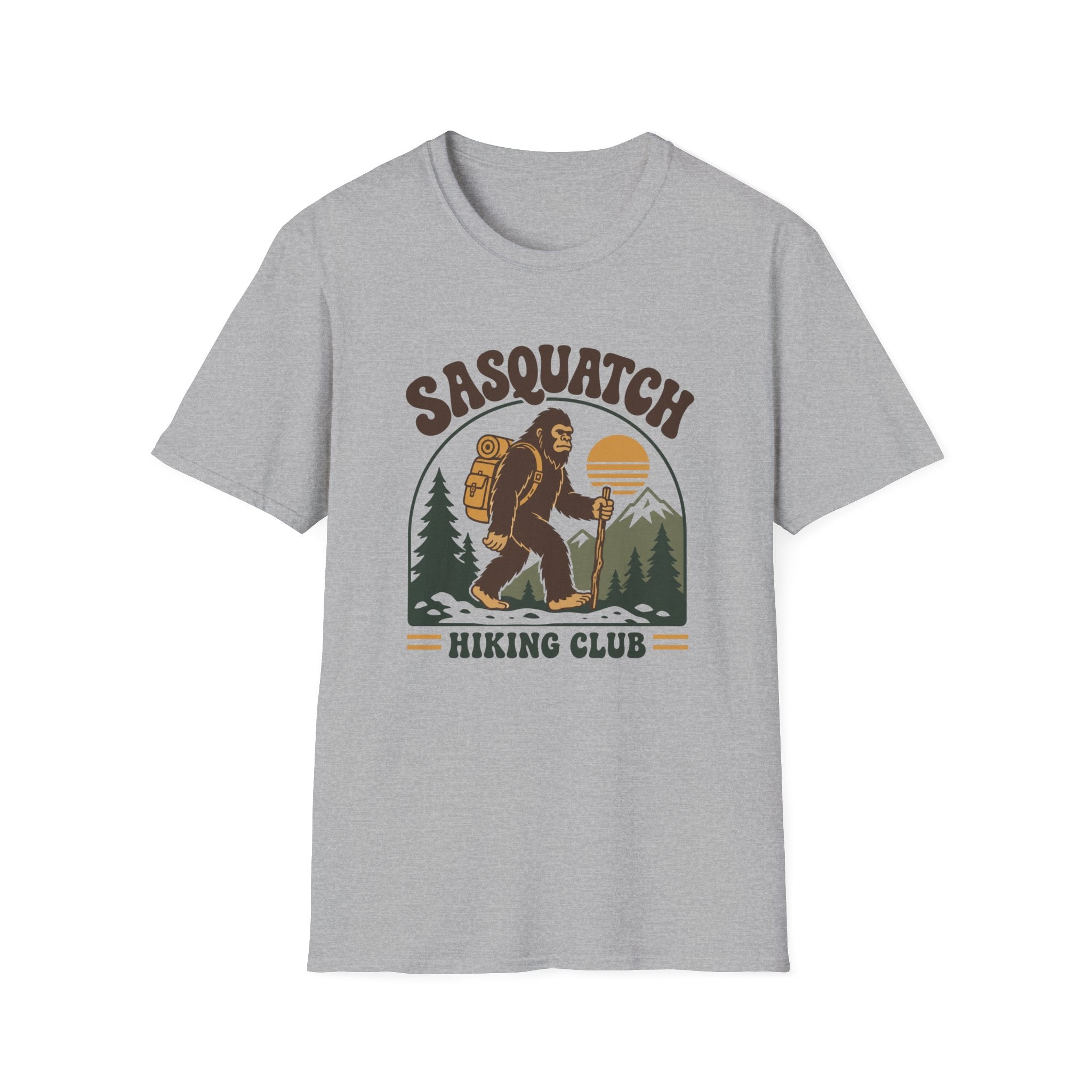 Sasquatch Hiking Club T-Shirt — Retro 70s Bigfoot Outdoor Adventure Tee