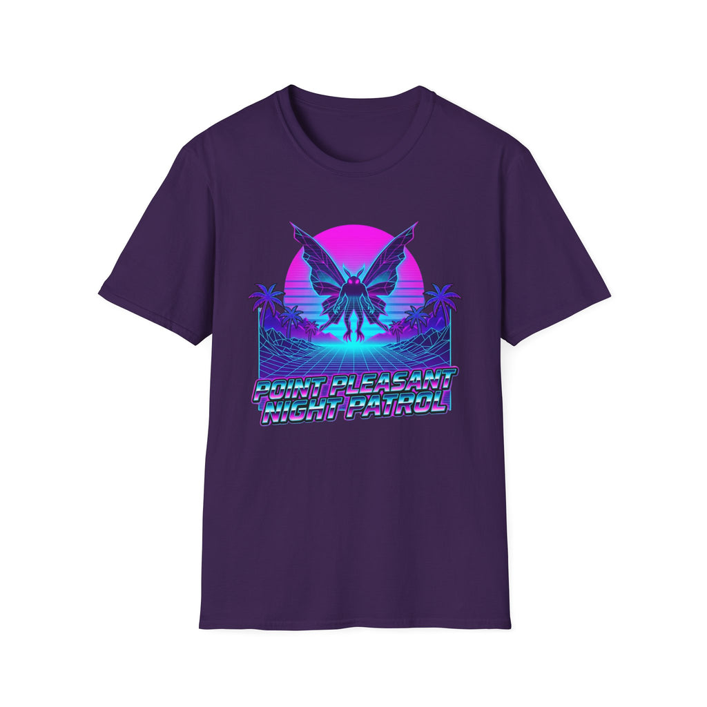 Mothman Retro Sunset T‑Shirt — Neon 80s Vaporwave Cryptid Tee
