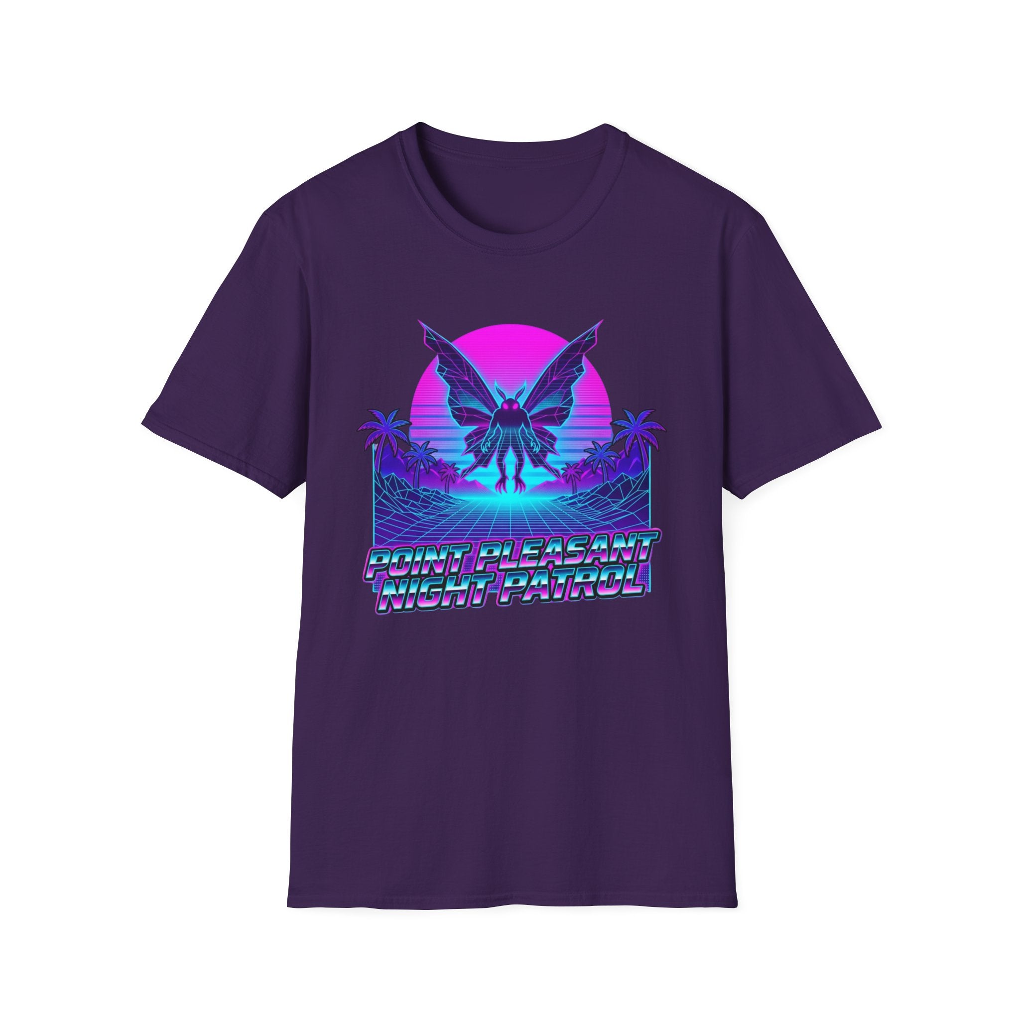 Mothman Retro Sunset T‑Shirt — Neon 80s Vaporwave Cryptid Tee