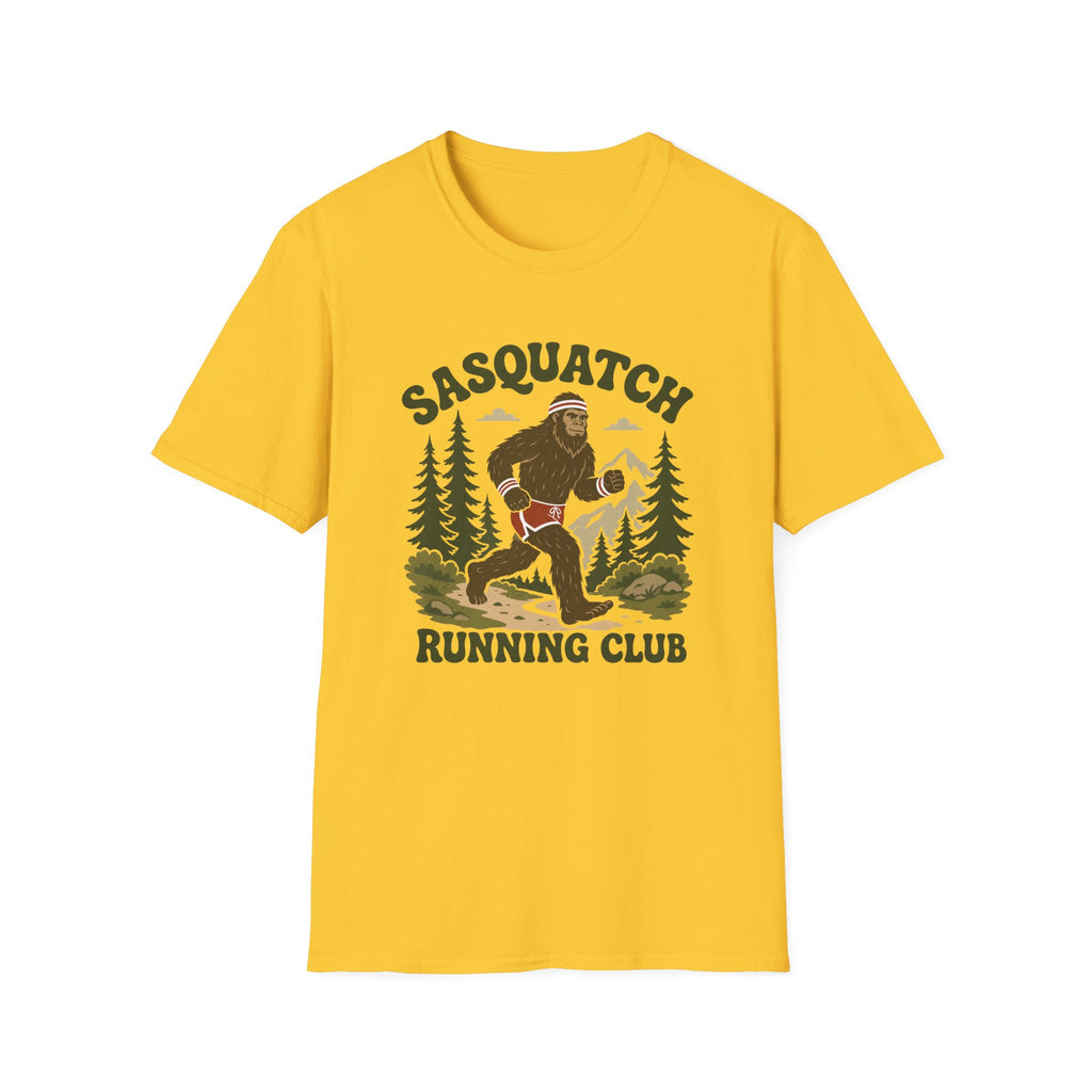 Sasquatch Running Club T-Shirt — Retro 70s Bigfoot Forest Graphic Tee
