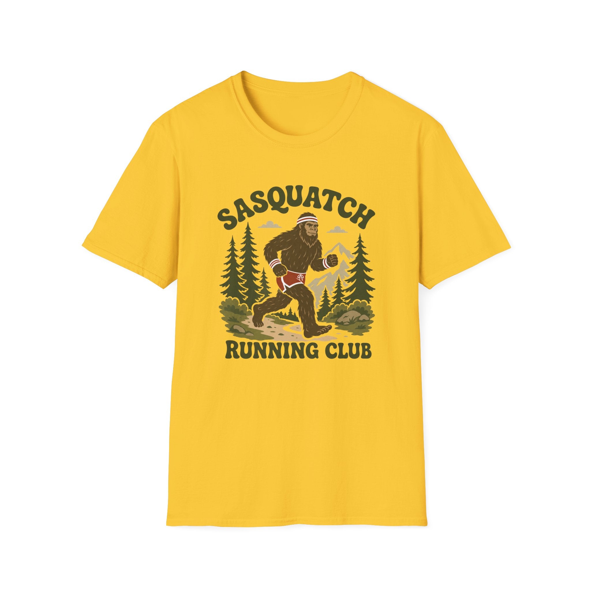 Sasquatch Running Club T-Shirt — Retro 70s Bigfoot Forest Graphic Tee