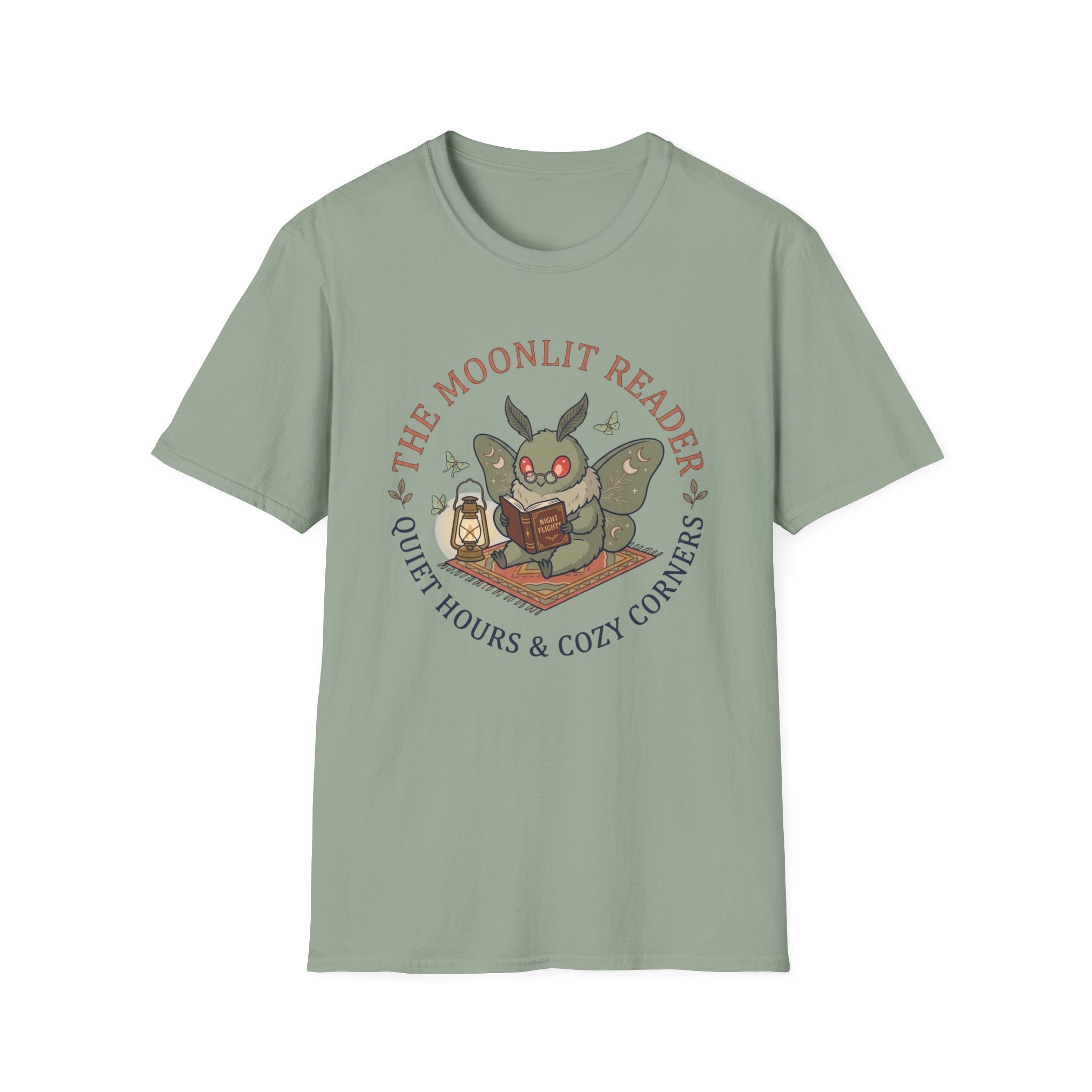 Cute Mothman T-Shirt — The Moonlit Reader Cottagecore Illustration Cozy Reading Tee