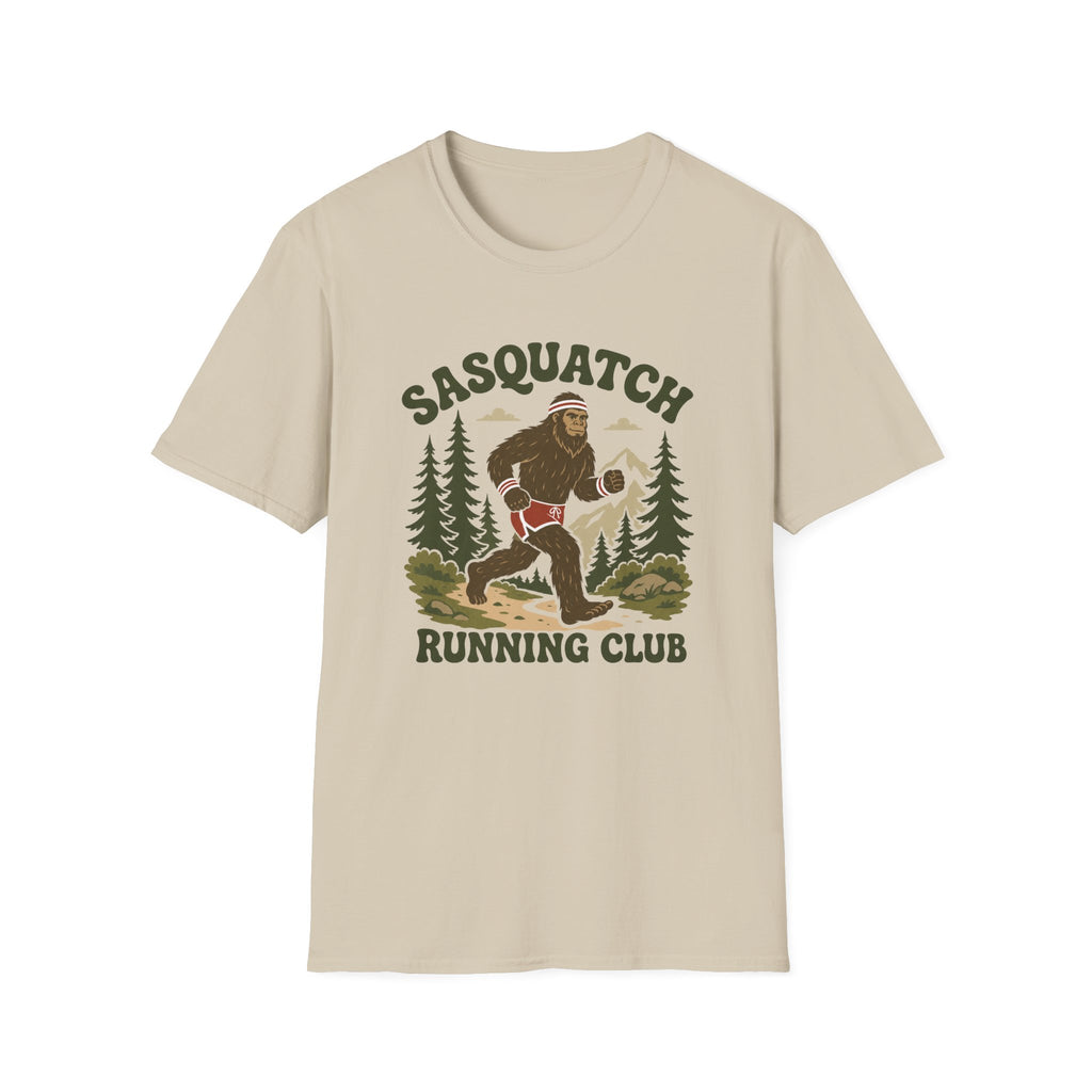 Sasquatch Running Club T-Shirt — Retro 70s Bigfoot Forest Graphic Tee