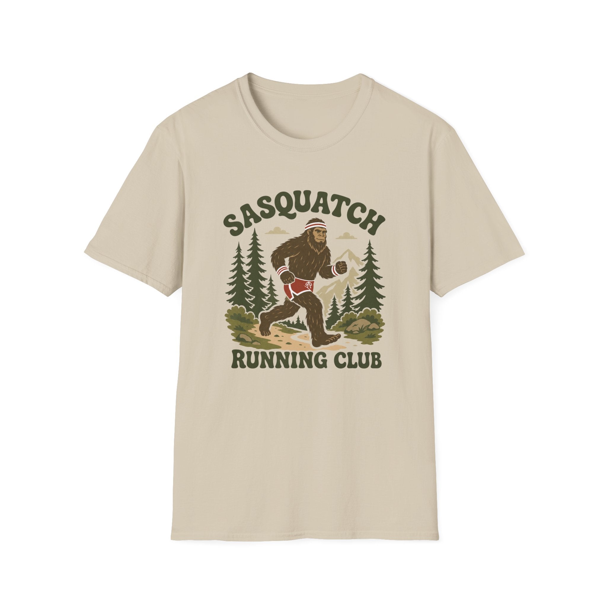 Sasquatch Running Club T-Shirt — Retro 70s Bigfoot Forest Graphic Tee