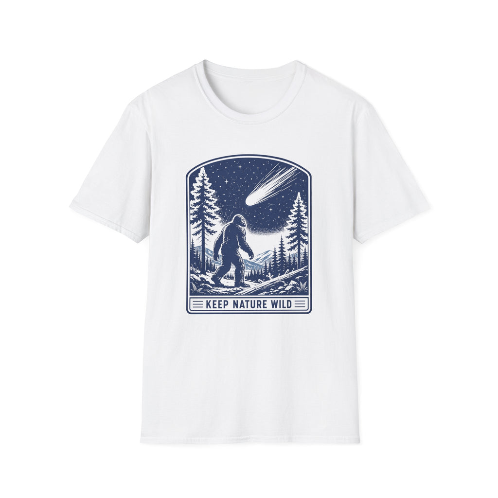 Bigfoot Stargazing T‑Shirt — Keep Nature Wild Forest Comet Design