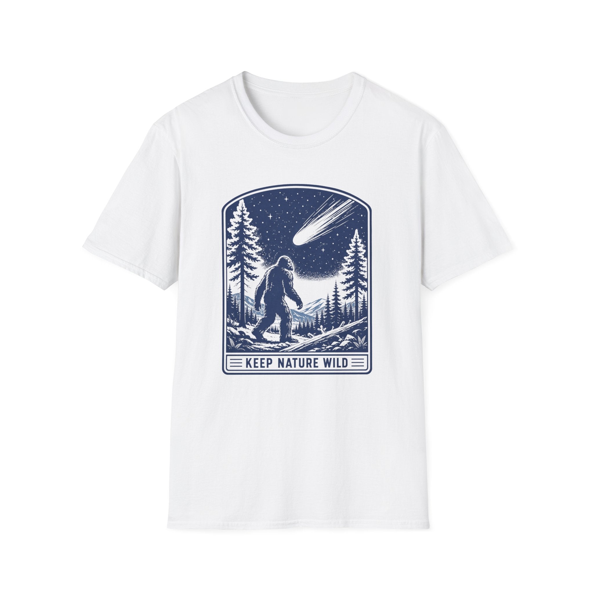 Bigfoot Stargazing T‑Shirt — Keep Nature Wild Forest Comet Design