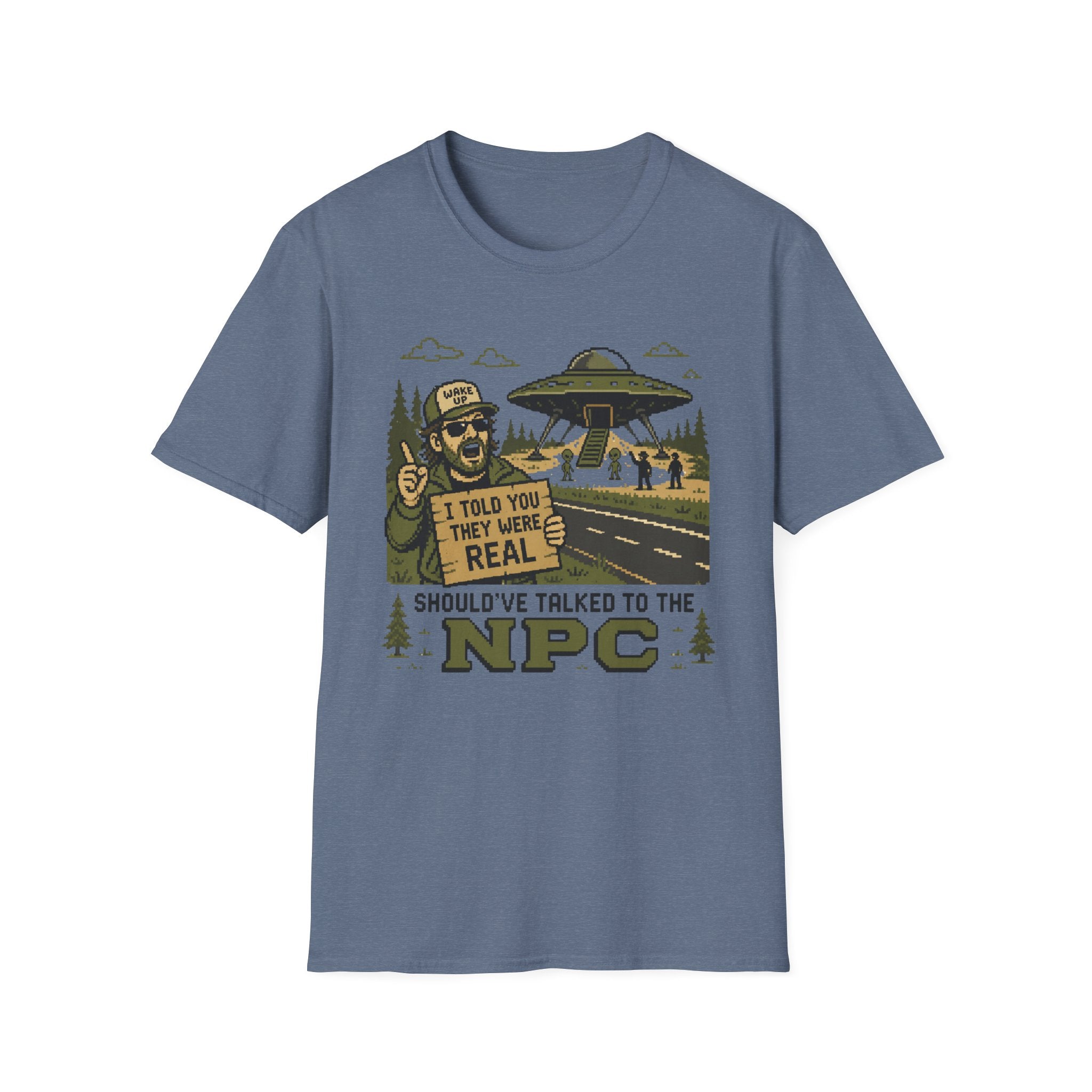Alien Abduction T‑Shirt — “I Told You They Were Real” NPC Vintage 8-Bit Graphic Tee