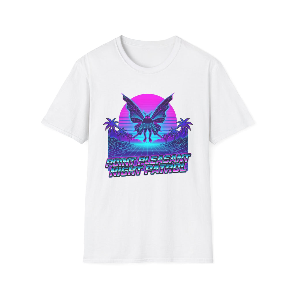 Mothman Retro Sunset T‑Shirt — Neon 80s Vaporwave Cryptid Tee