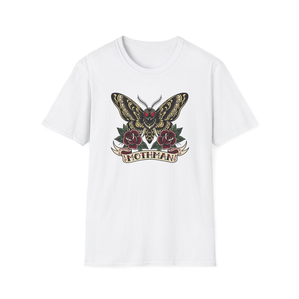 Mothman American Traditional Tattoo Style T-Shirt — Gothic Moth & Roses Graphic