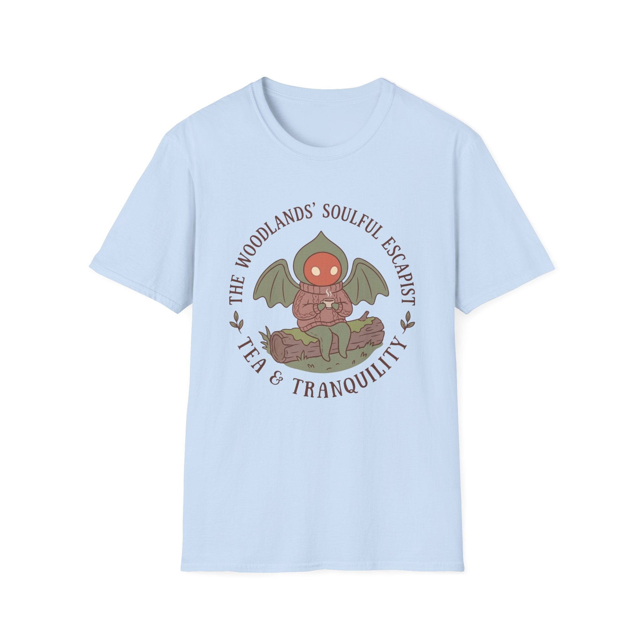 The Woodlands' Soulful Escapist T-Shirt — Cute Flatwoods Monster Tea & Tranquility Graphic