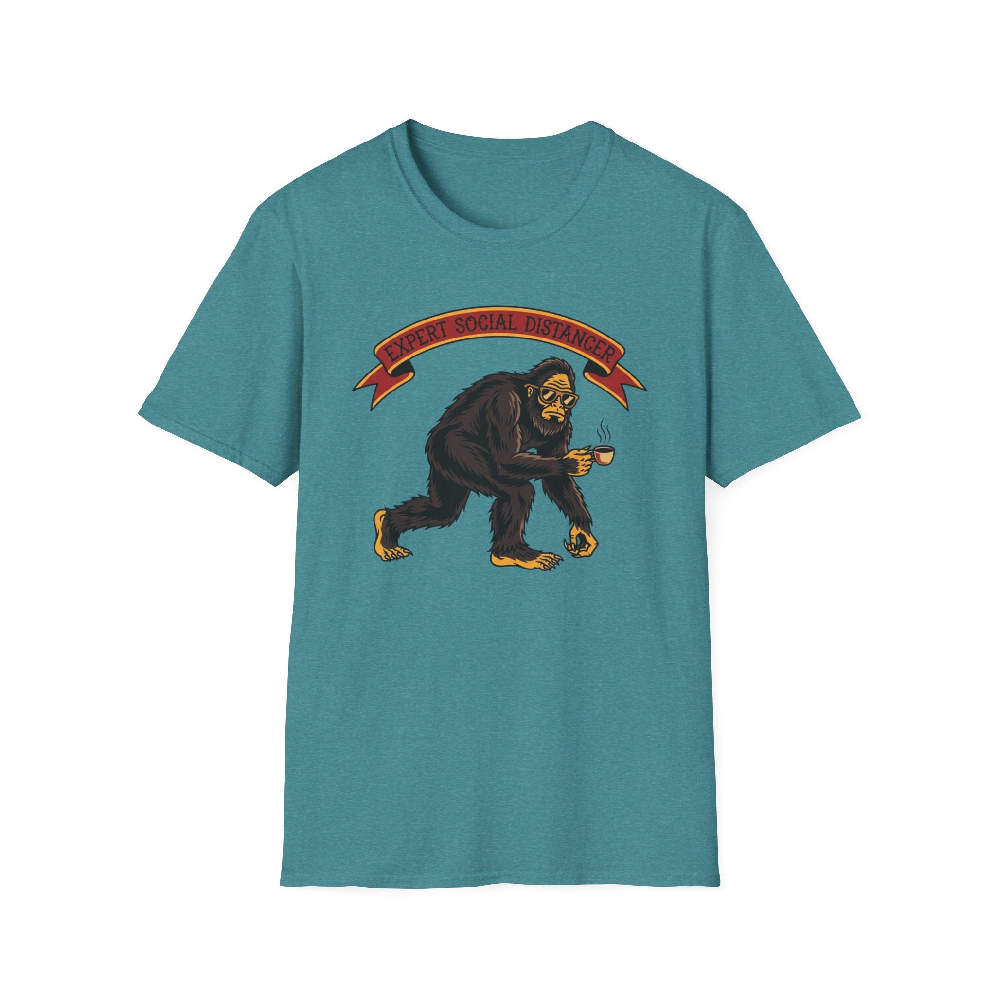 Expert Social Distancer T-Shirt — Funny Bigfoot Coffee Graphic American Traditional Tattoo Tee
