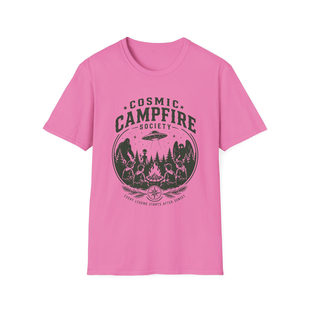 Cosmic Campfire Society T-Shirt — UFO & Forest Vintage Graphic Tee