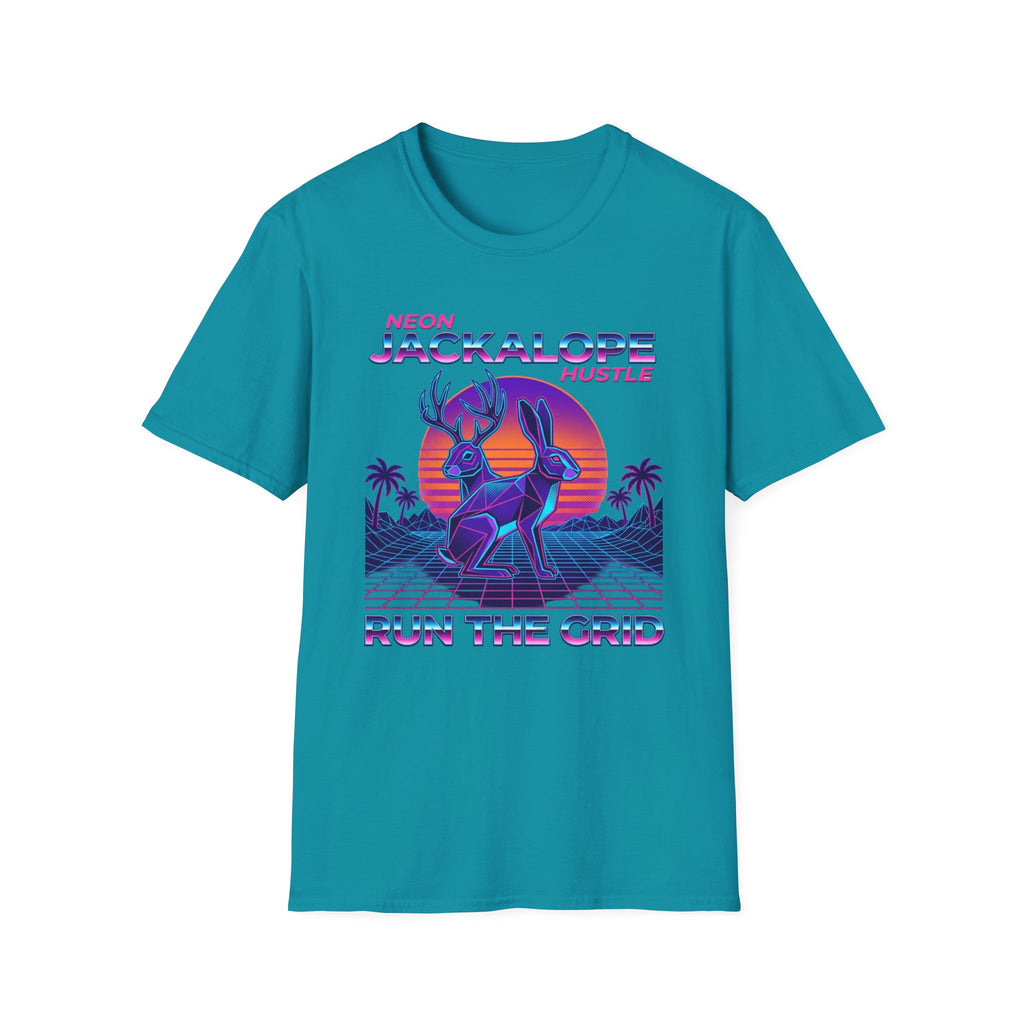 Neon Jackalope T-Shirt - Hustle "Run the Grid" Retro Vaporwave Tee