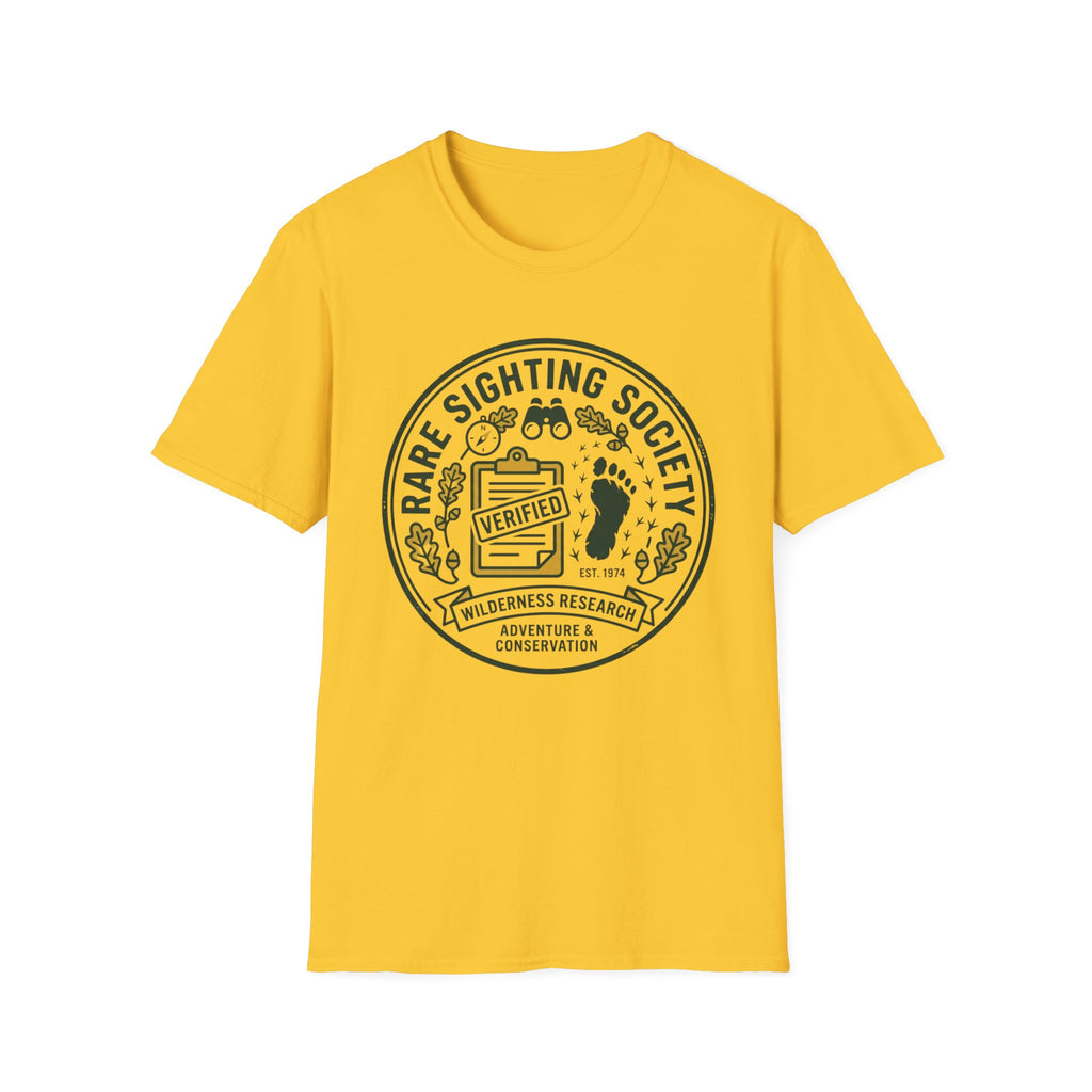 Rare Sighting Society T-Shirt — "Verified" Bigfoot Conservation Badge