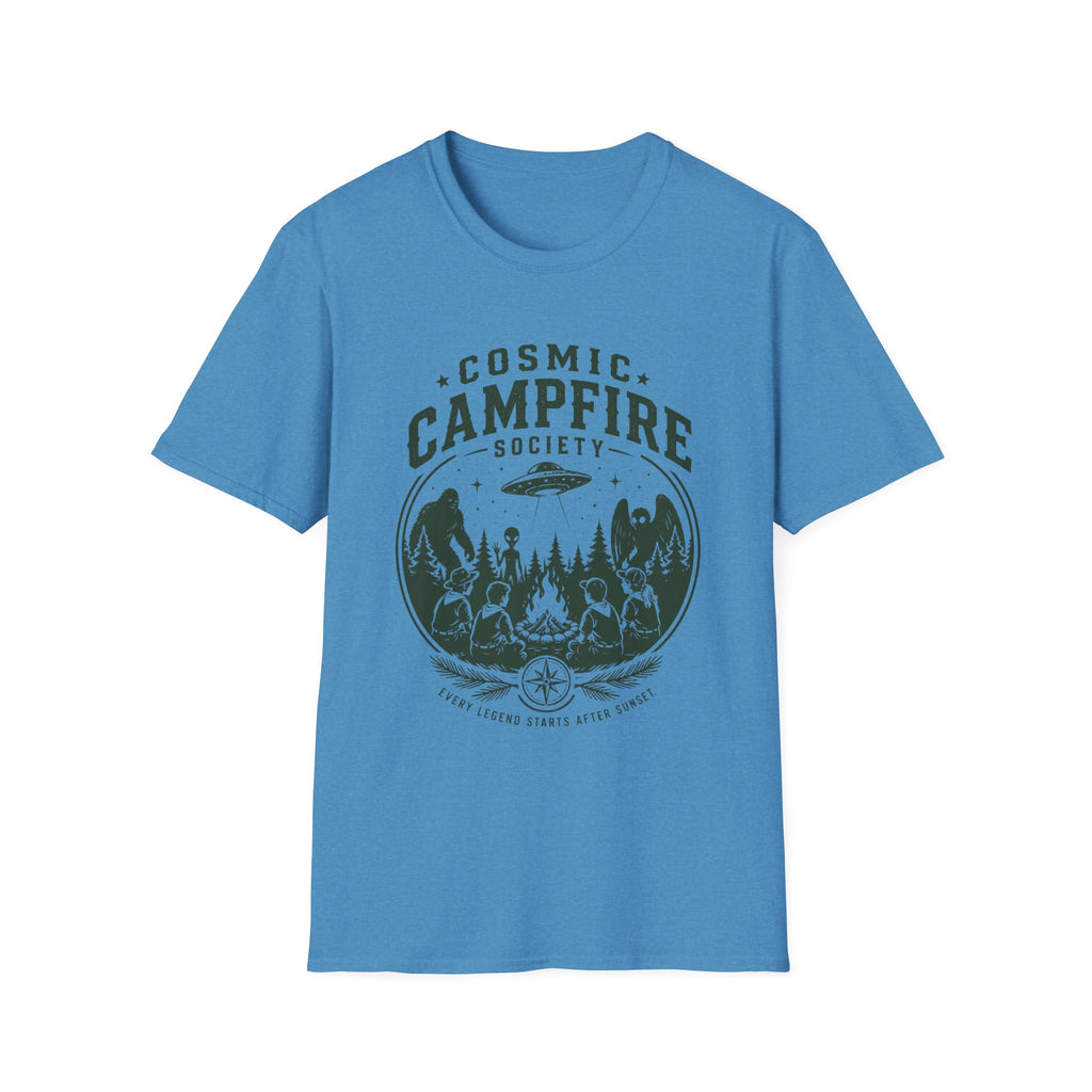 Cosmic Campfire Society T-Shirt — UFO & Forest Vintage Graphic Tee