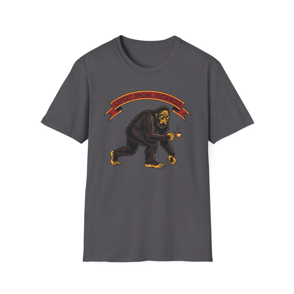 Expert Social Distancer T-Shirt — Funny Bigfoot Coffee Graphic American Traditional Tattoo Tee