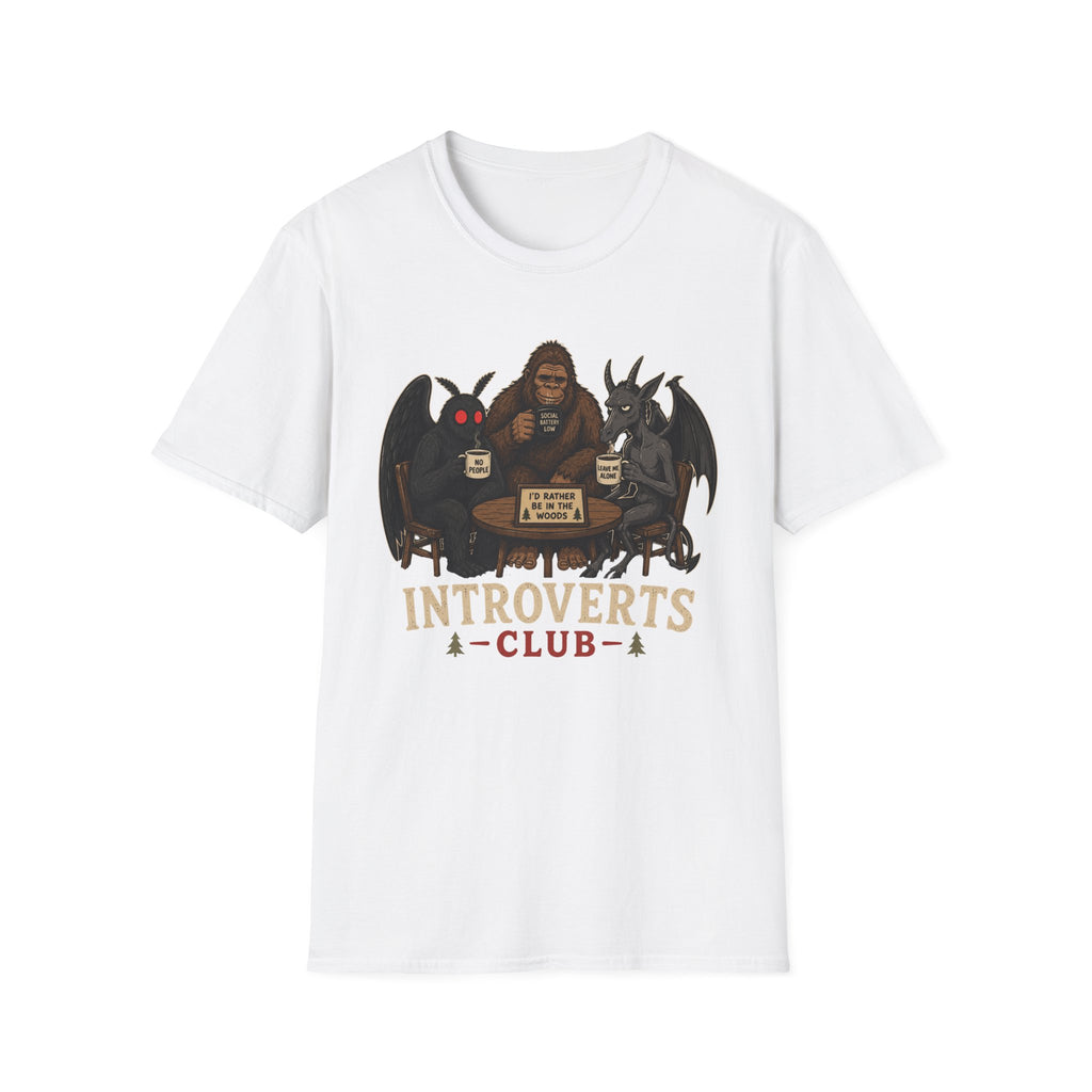 Introverts Club T-Shirt — Funny Sasquatch, Mothman & Jersey Devil Design